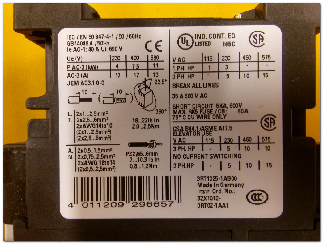 SIEMENS 3RT1025-1AB00 SIFIR KUTULU 7.5KW KONTAKTÖR