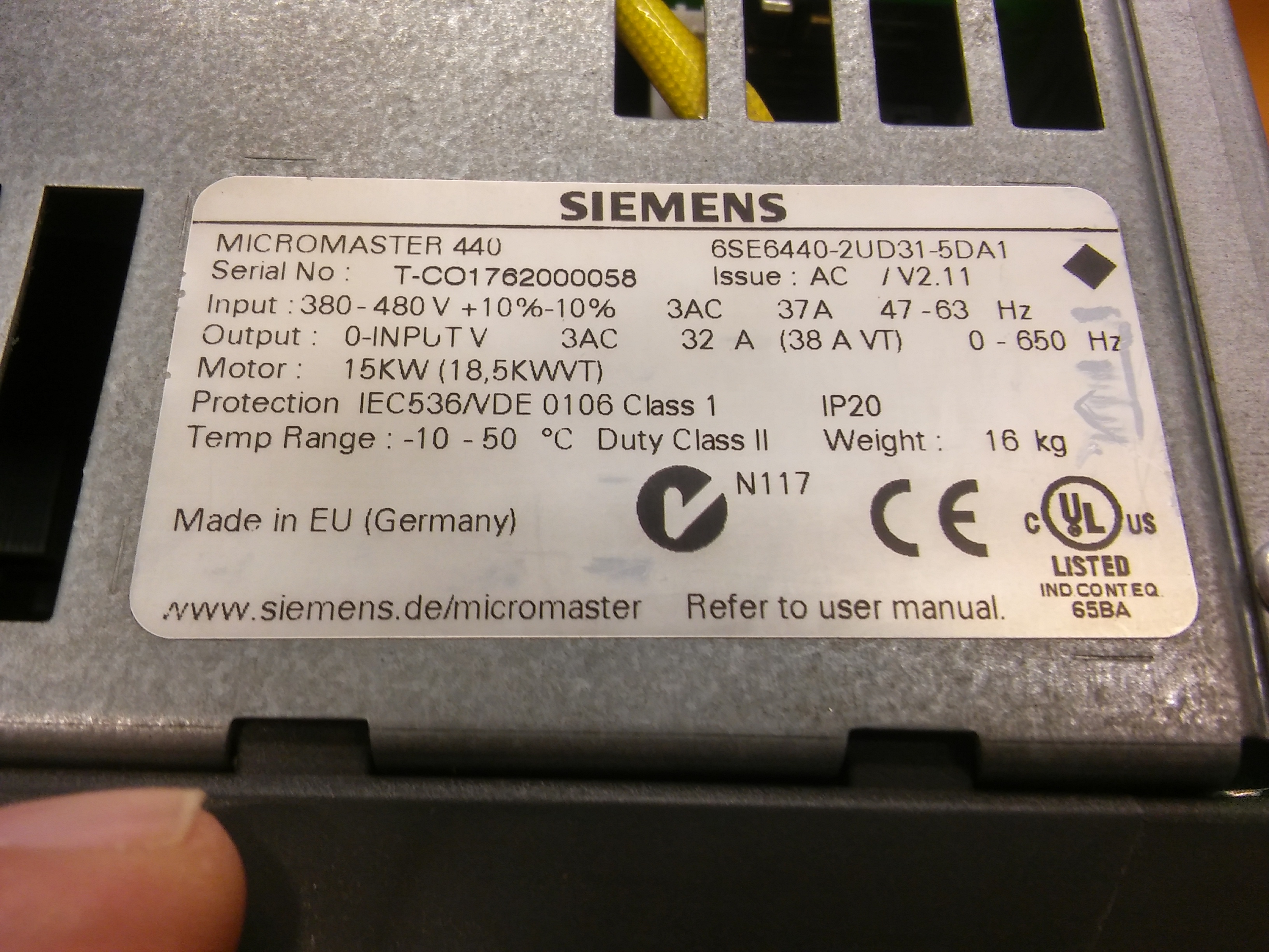 SIEMENS 6SE6440-2UD31-5DA1 MICROMASTER 440 18,5KW SÜRÜCÜ INVERTER DRİVE HIZ KONTROL