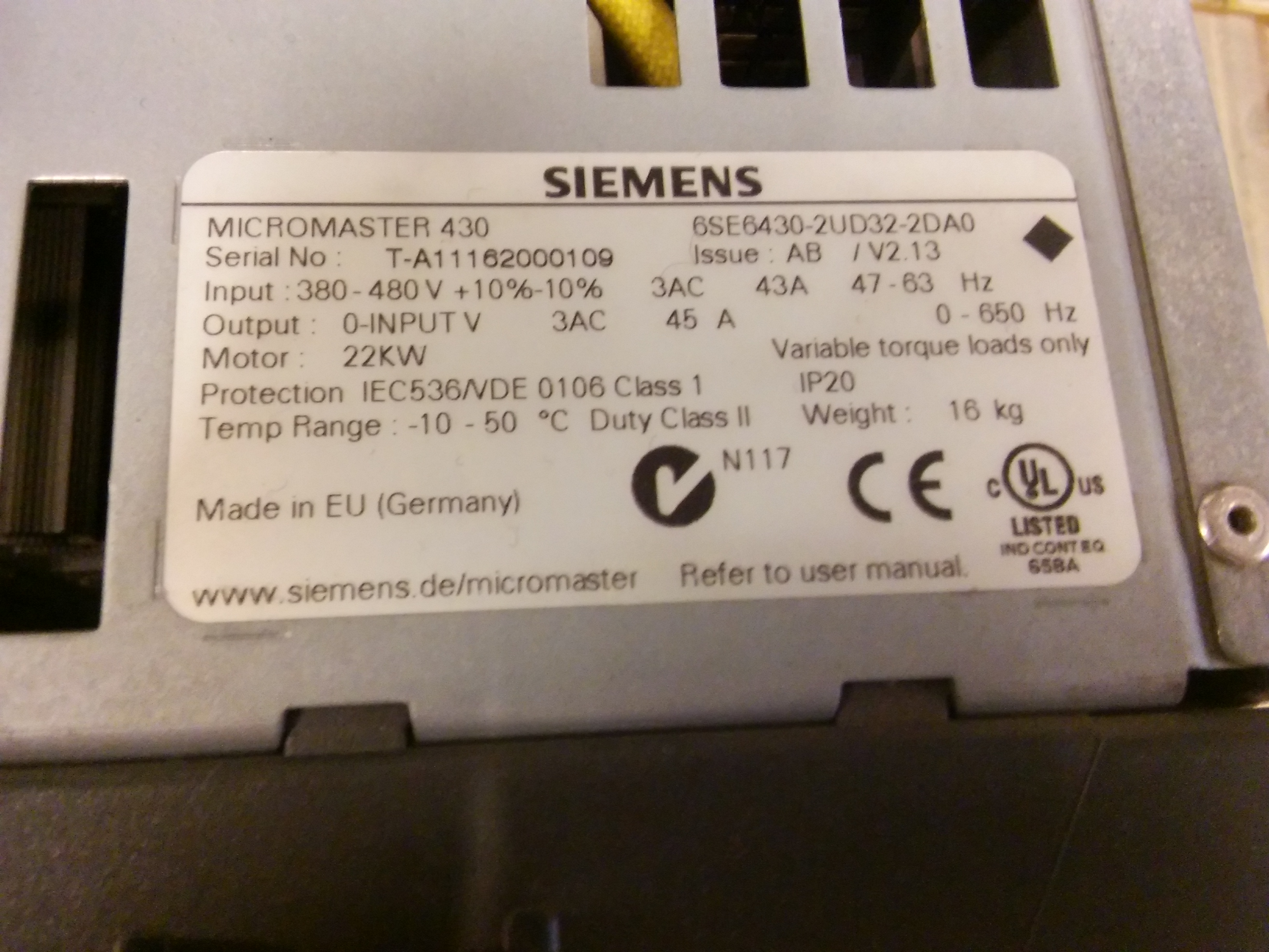 SIEMENS 6SE6430-2UD32-2DA0 6SE6430-2UD31-8DA0 MICROMASTER 430 22KW SÜRÜCÜ INVERTER DRİVE  HIZ KONTROL