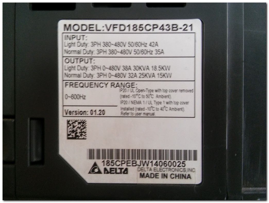 DELTA VFD185CP43B-21 18,5KW SÜRÜCÜ CP2000 VFD-CX 18,5 KW INVERTER