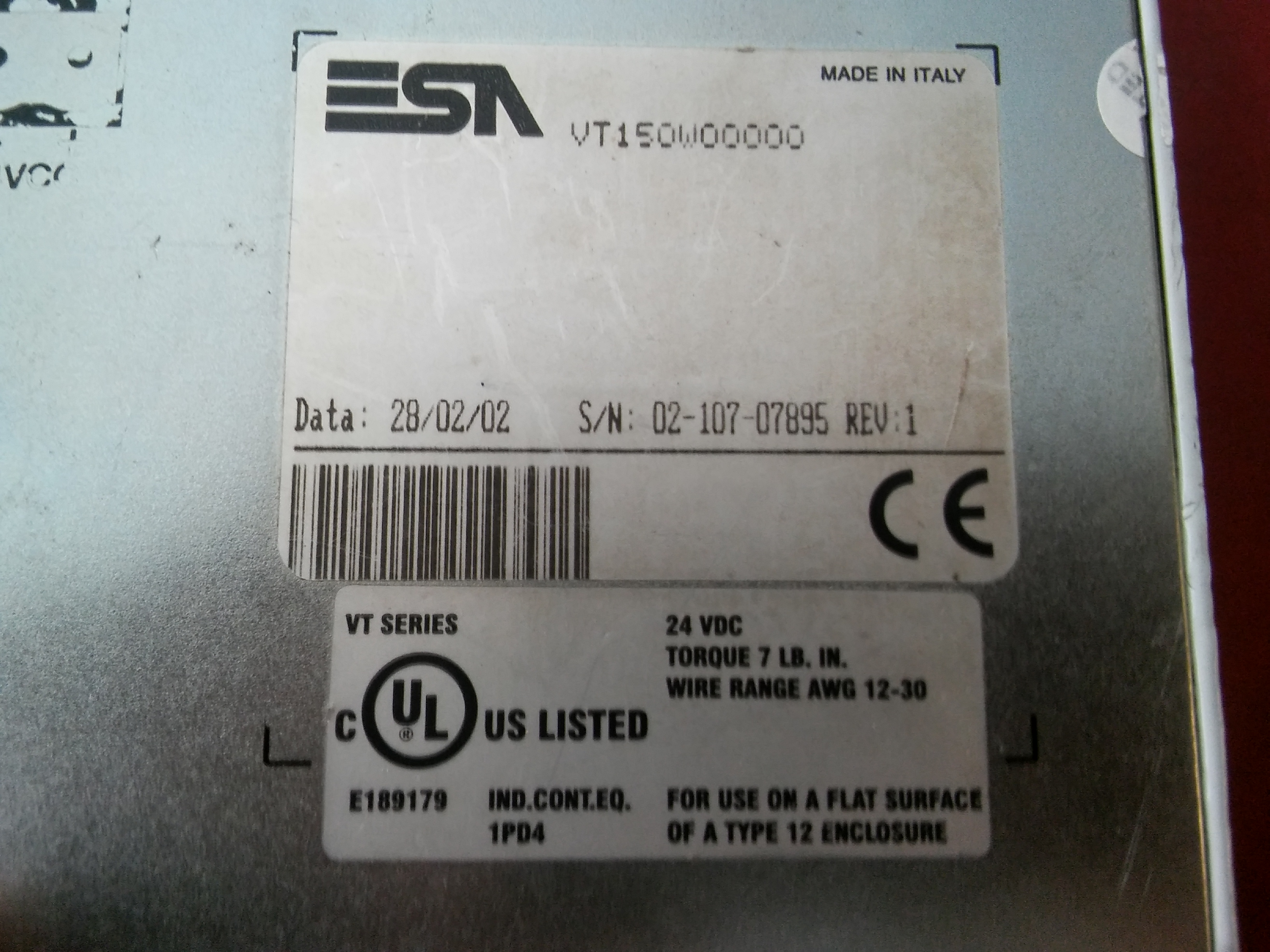 ESA VT150 VT150W OPARATÖR PANEL