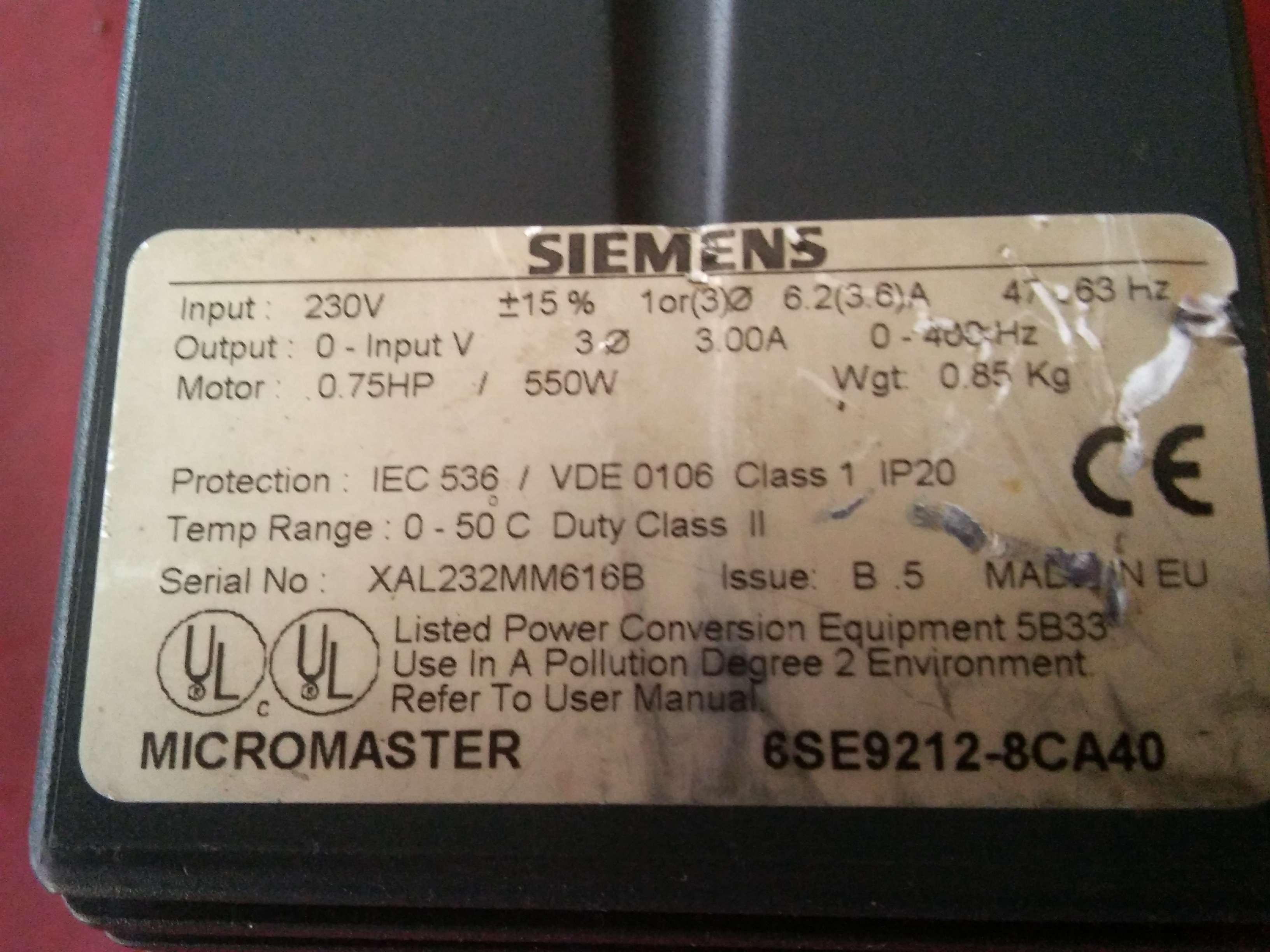 SIEMENS 6SE9212-8CA40 0,55kw mıcromaster
