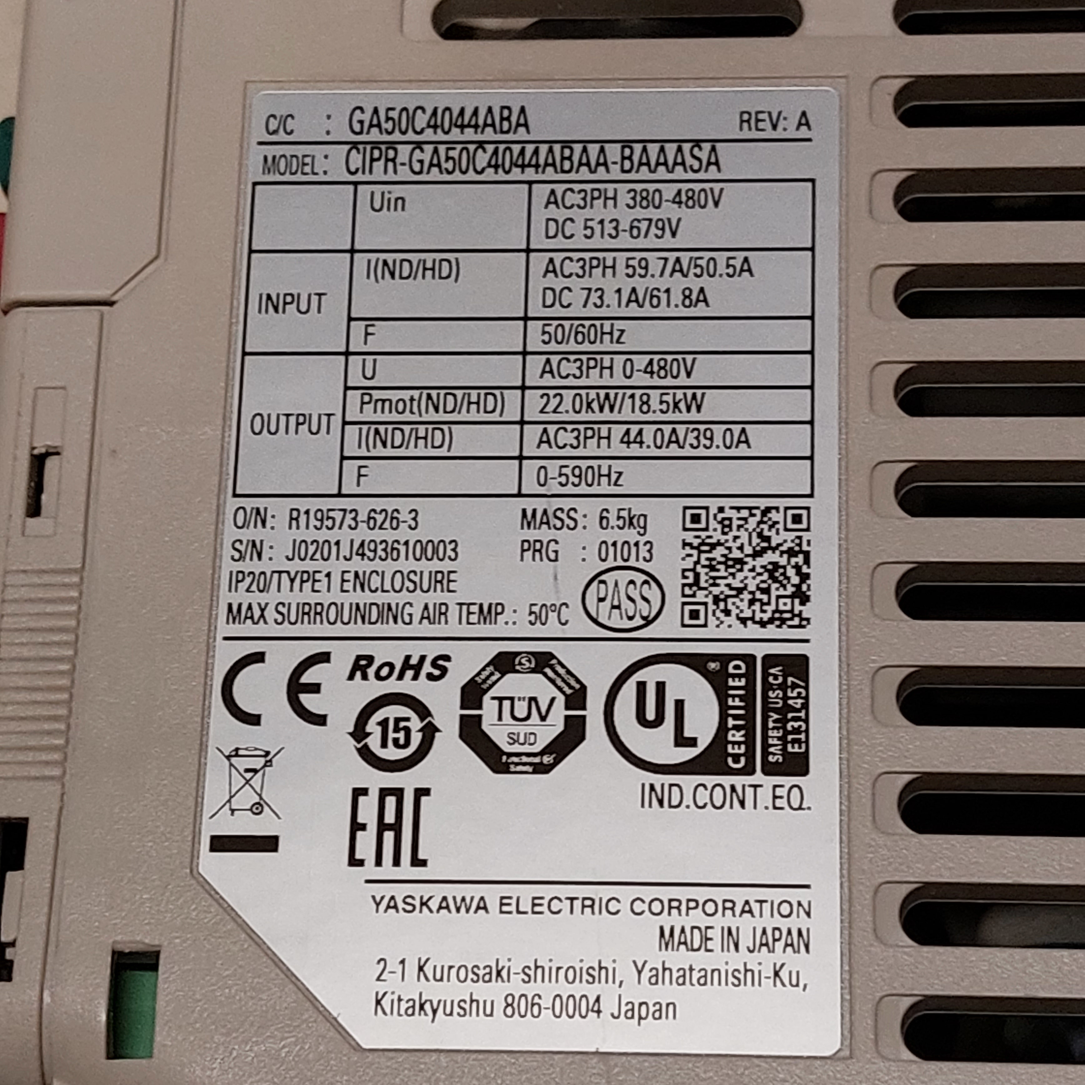 YASKAWA CIPR-GA50C4044ABAA BAAASA GA500 22KW VECTOR SÜRÜCÜ