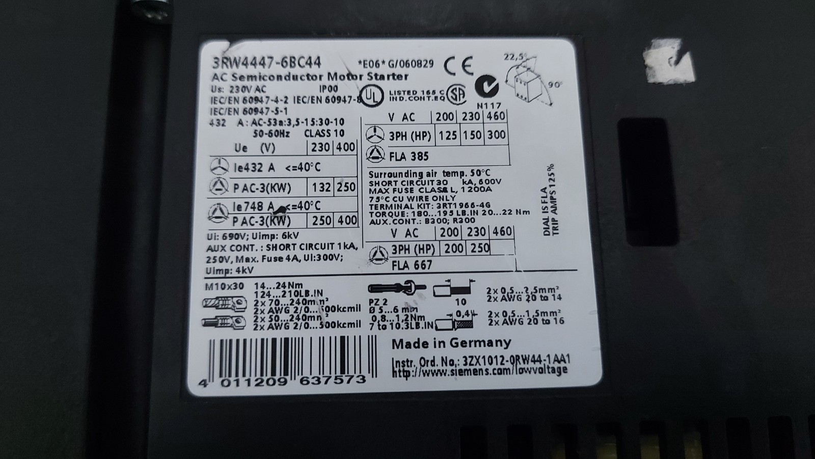 SİEMENS 3RW4447-6BC44 SOFT STARTER 250 KW AĞIR ŞART 3RW4447