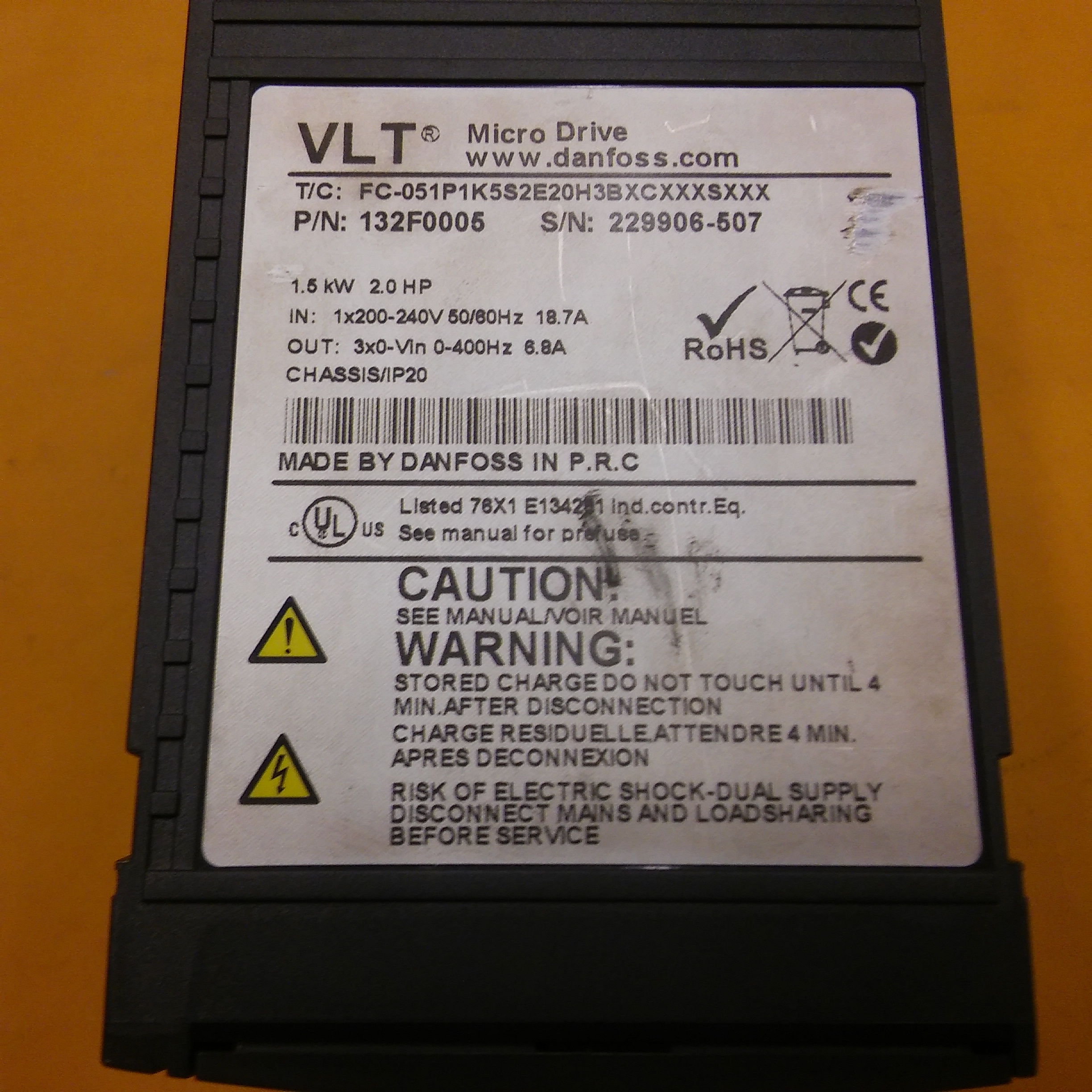 DANFOSS FC-051P1K5S2E20H3BXC FC-051P 1,5KW 2,0HP VLT MİCRO DRİVE SÜRÜCÜ