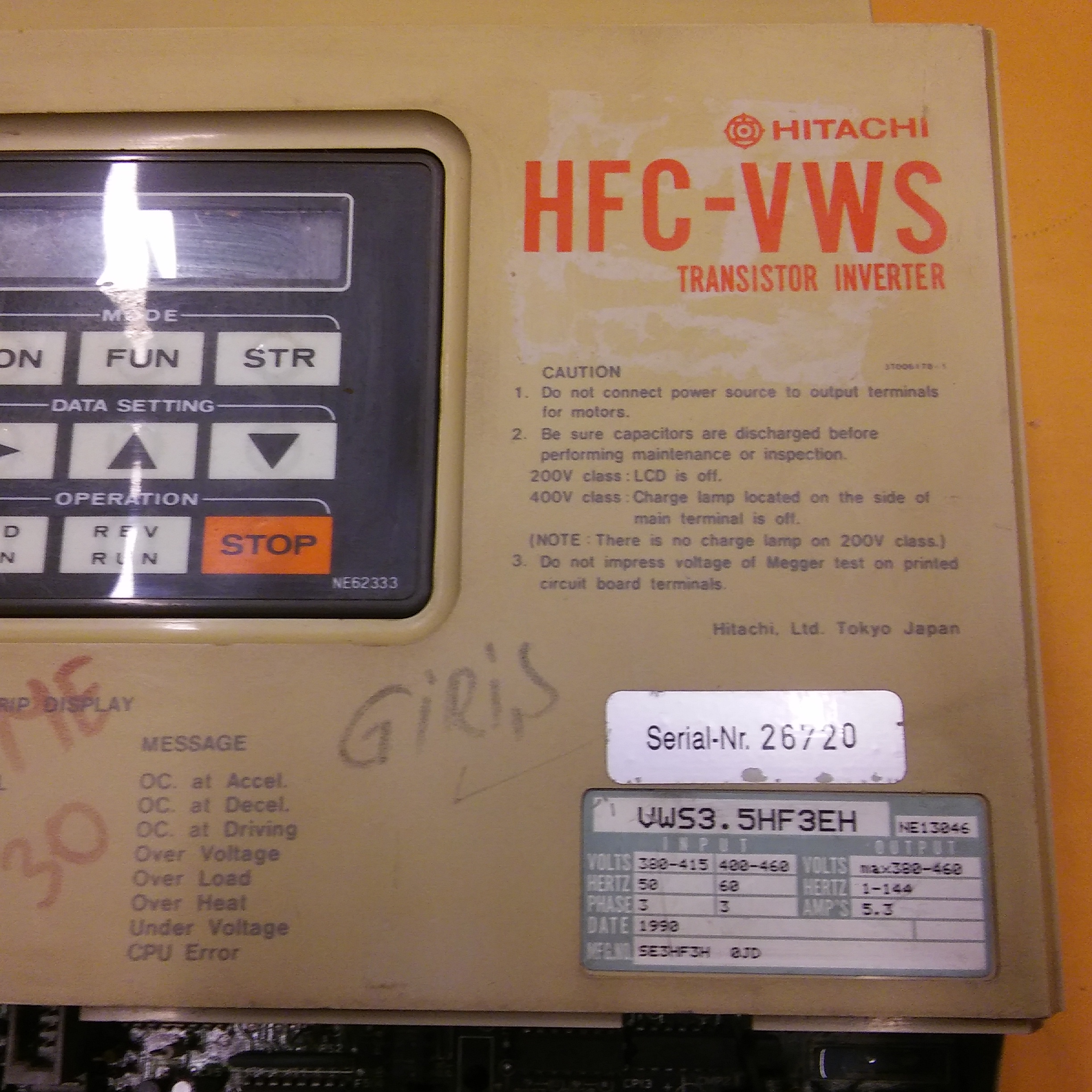 HITACHI VWS3.5HF3EH VWS3 5HF3EH HFC-VWS TRANSISTOR INVERTER SÜRÜCÜ