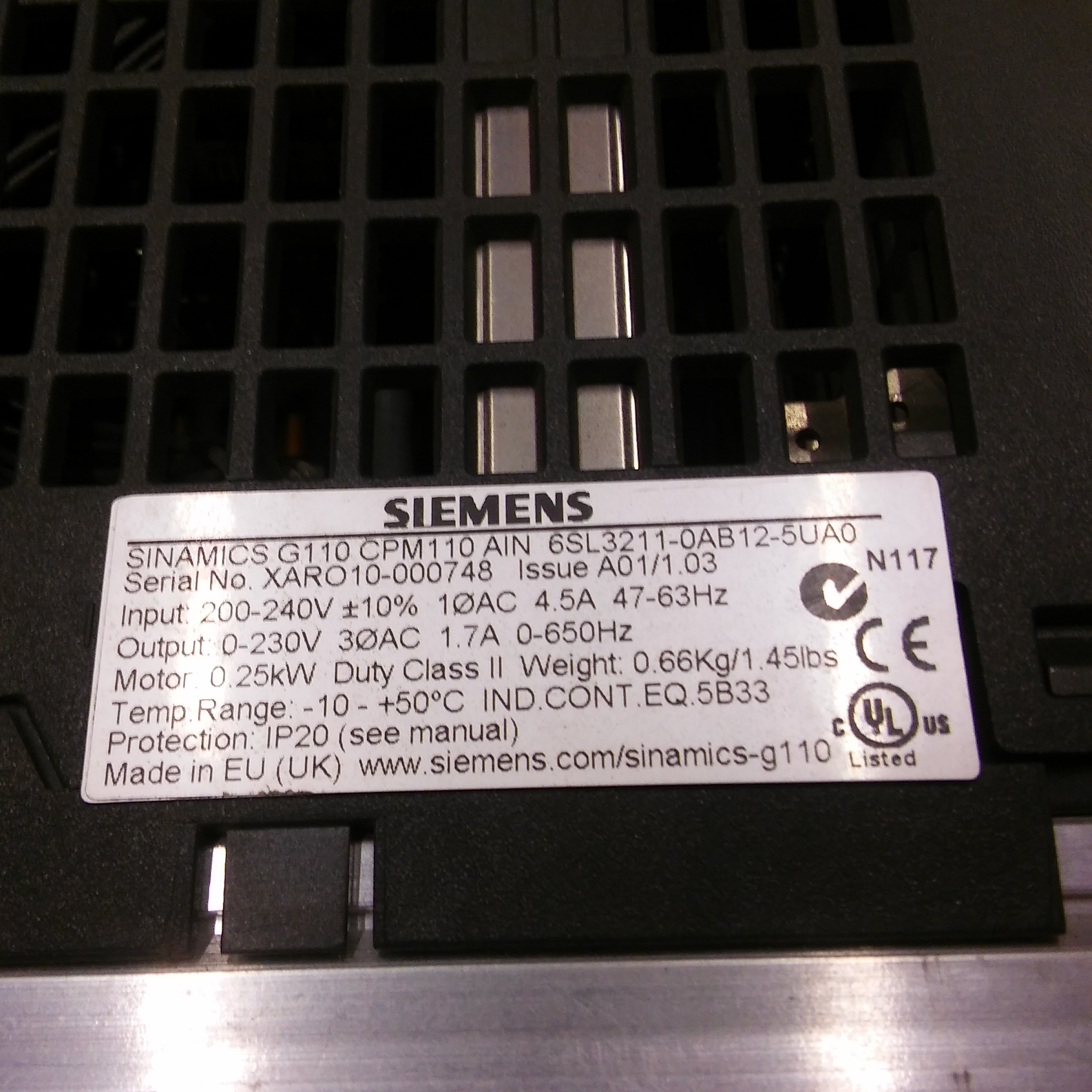 SIEMENS 6SL3211-0AB12-5UA0 SINAMICS G110 CPM110 0,25KW SÜRÜCÜ