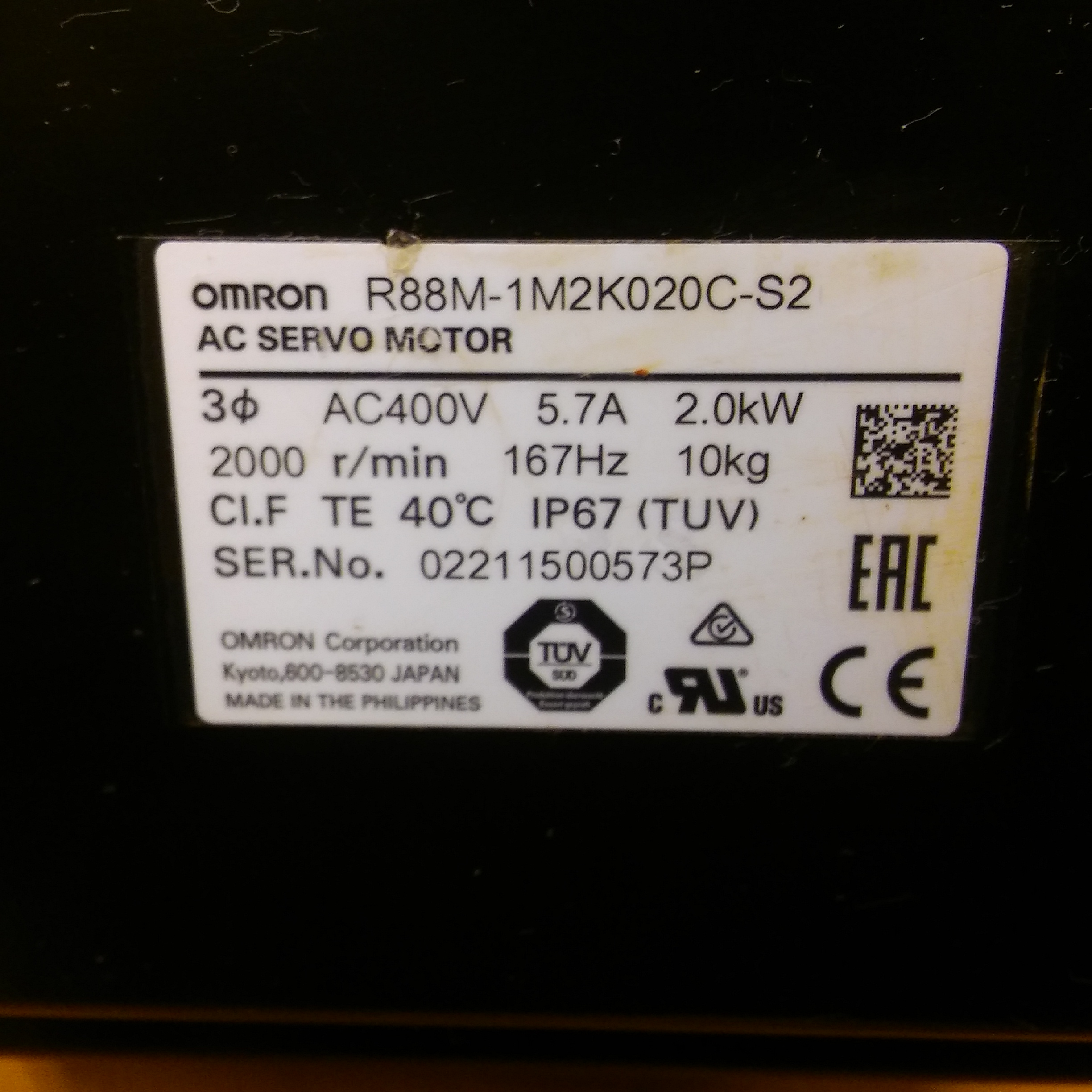 OMRON R88M-1M2K020C-S2 R88M 2000R 167HZ 2,0KW 5,7A SERVO SIFIR MOTOR