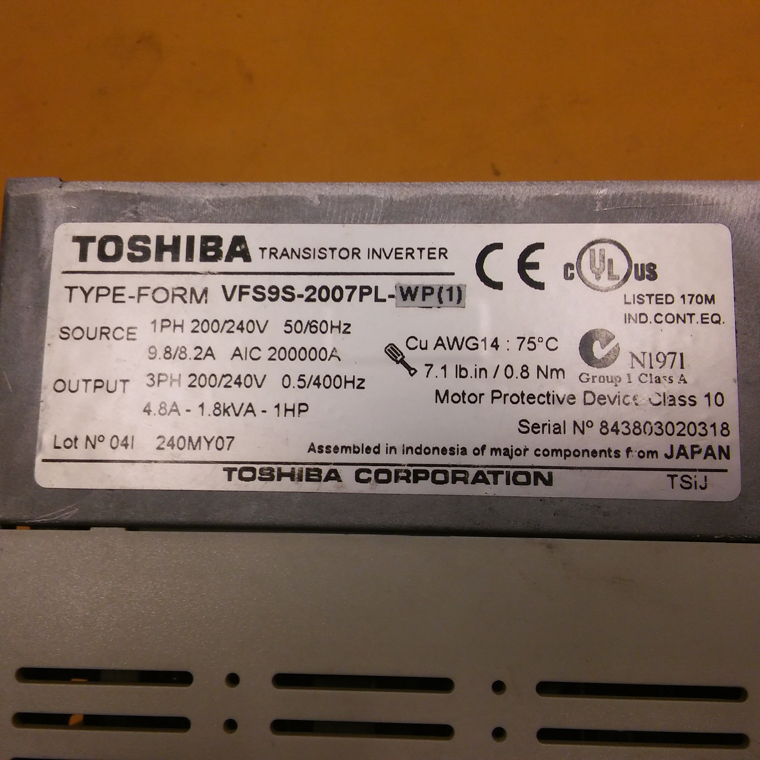 TOSHIBA VFS9S-2007PL-WP 1 VFS9S- VF-S9 1PH-200V-0,75KW EMC NOİSE FİLTER İNSİDE SÜRÜCÜ