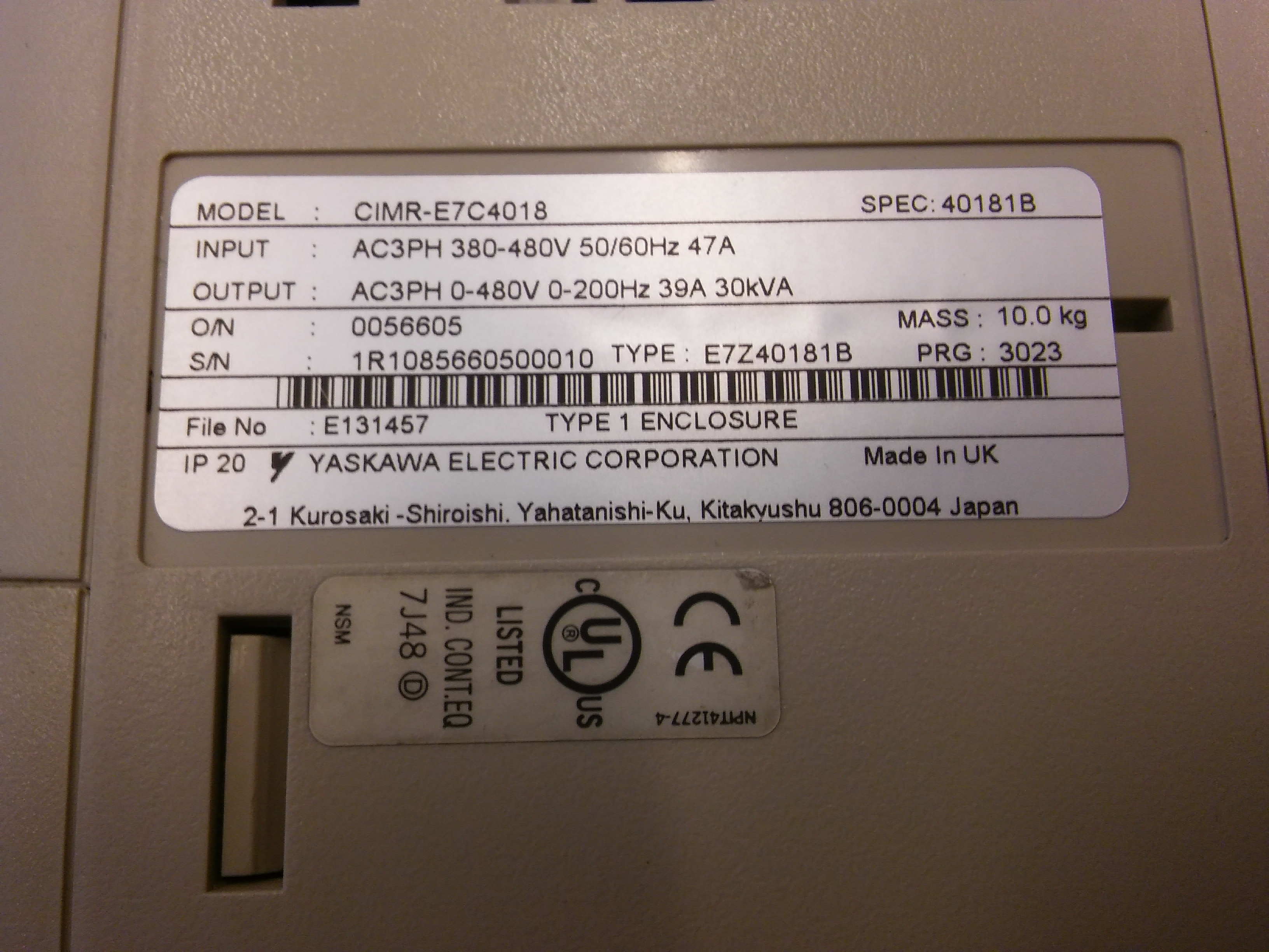 YASKAWA CIMR-E7C4018 E7 18,5KW SPEC 40181 SÜRÜCÜ E7 18,5KW