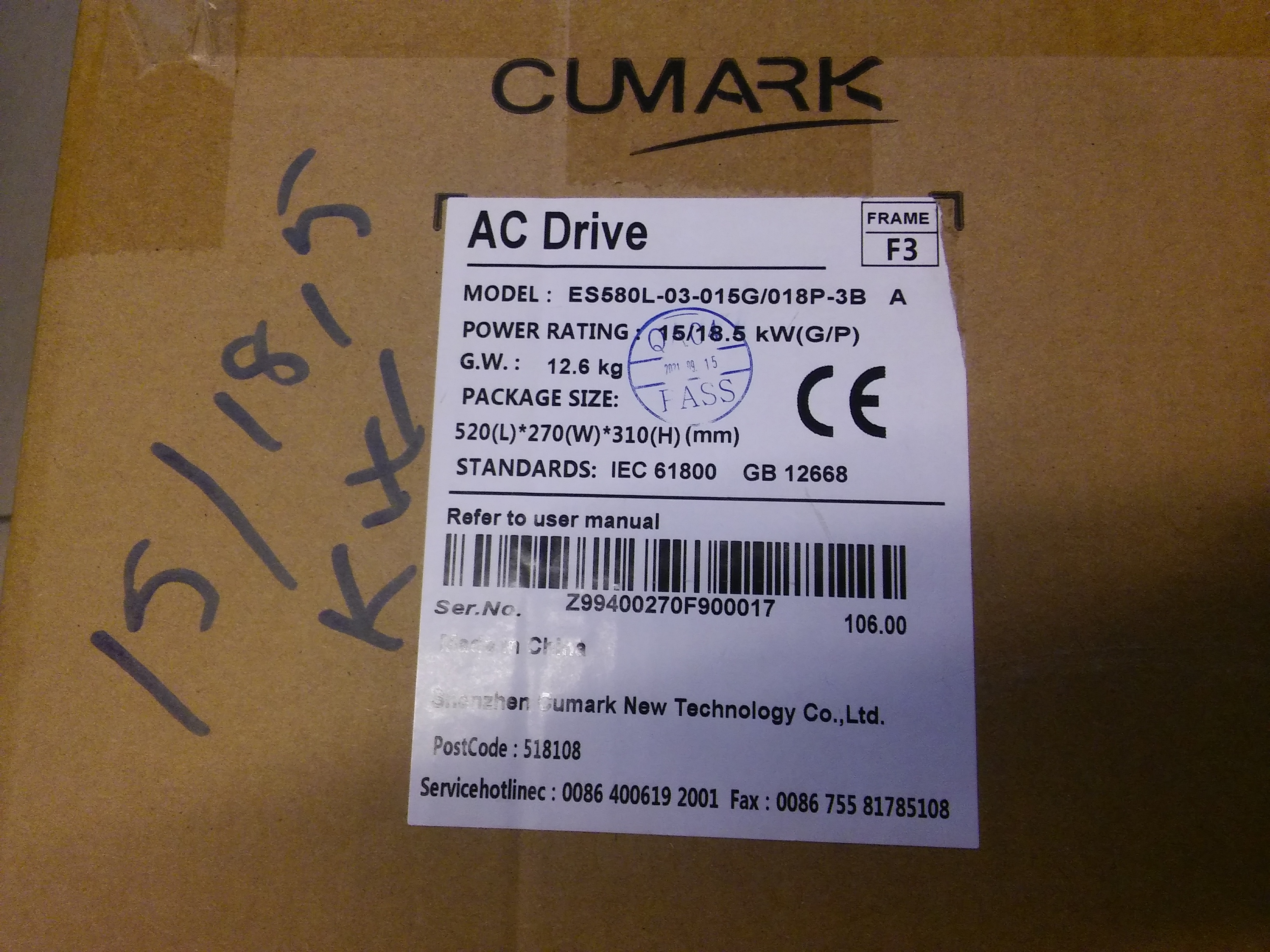 CUMARK ES580L-03-015G 018P-3B  ES580L-03-015G/018P-3B CUMARK 18,5KW SÜRÜCÜ SIFIR KUTULU 