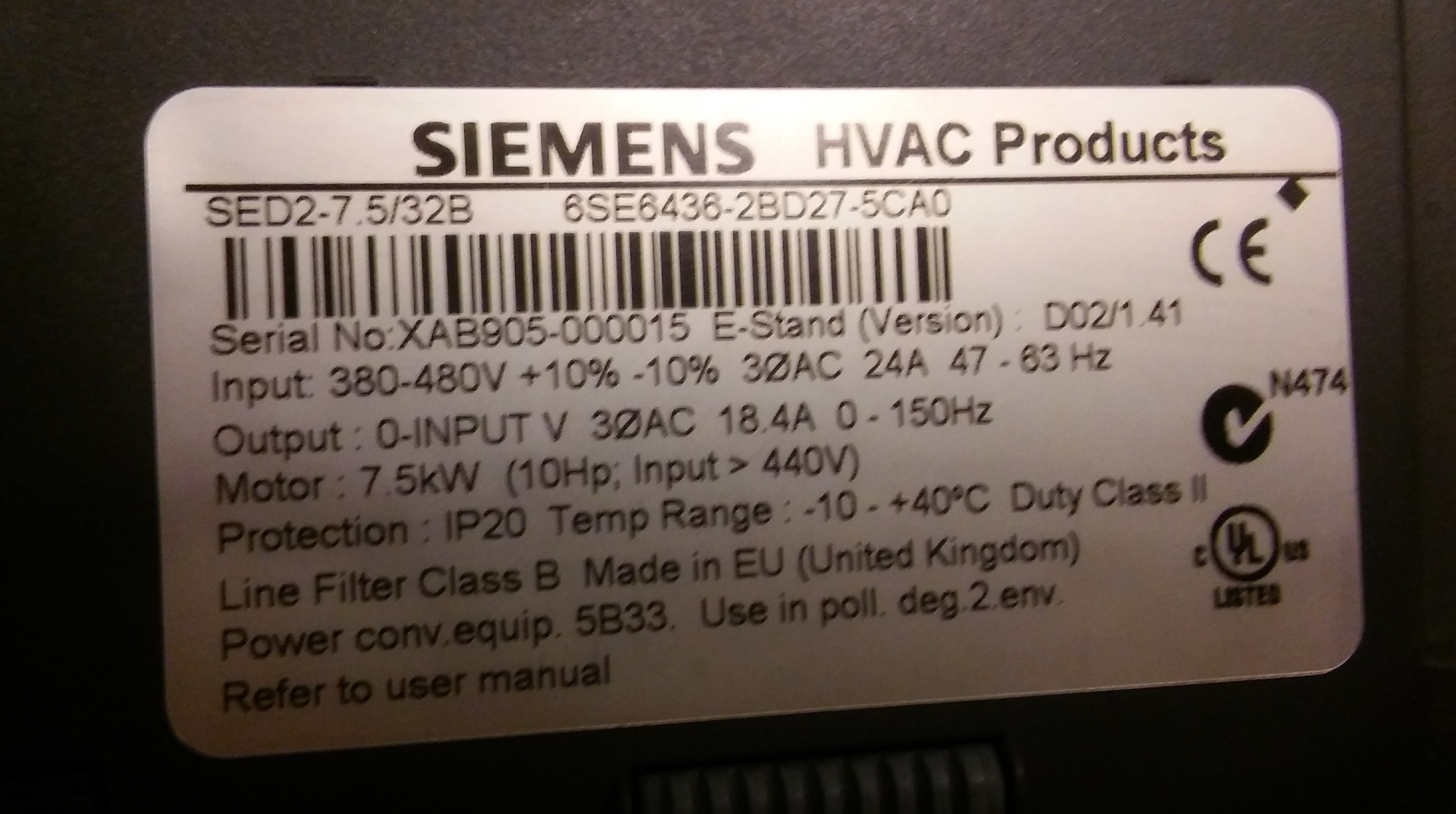 SIEMENS 6SE6436-2BD27-5CA0 7,5KW 6SE6406-2FB03-2CD0  EMC FİLTER VE 7,5KW SÜRÜCÜ
