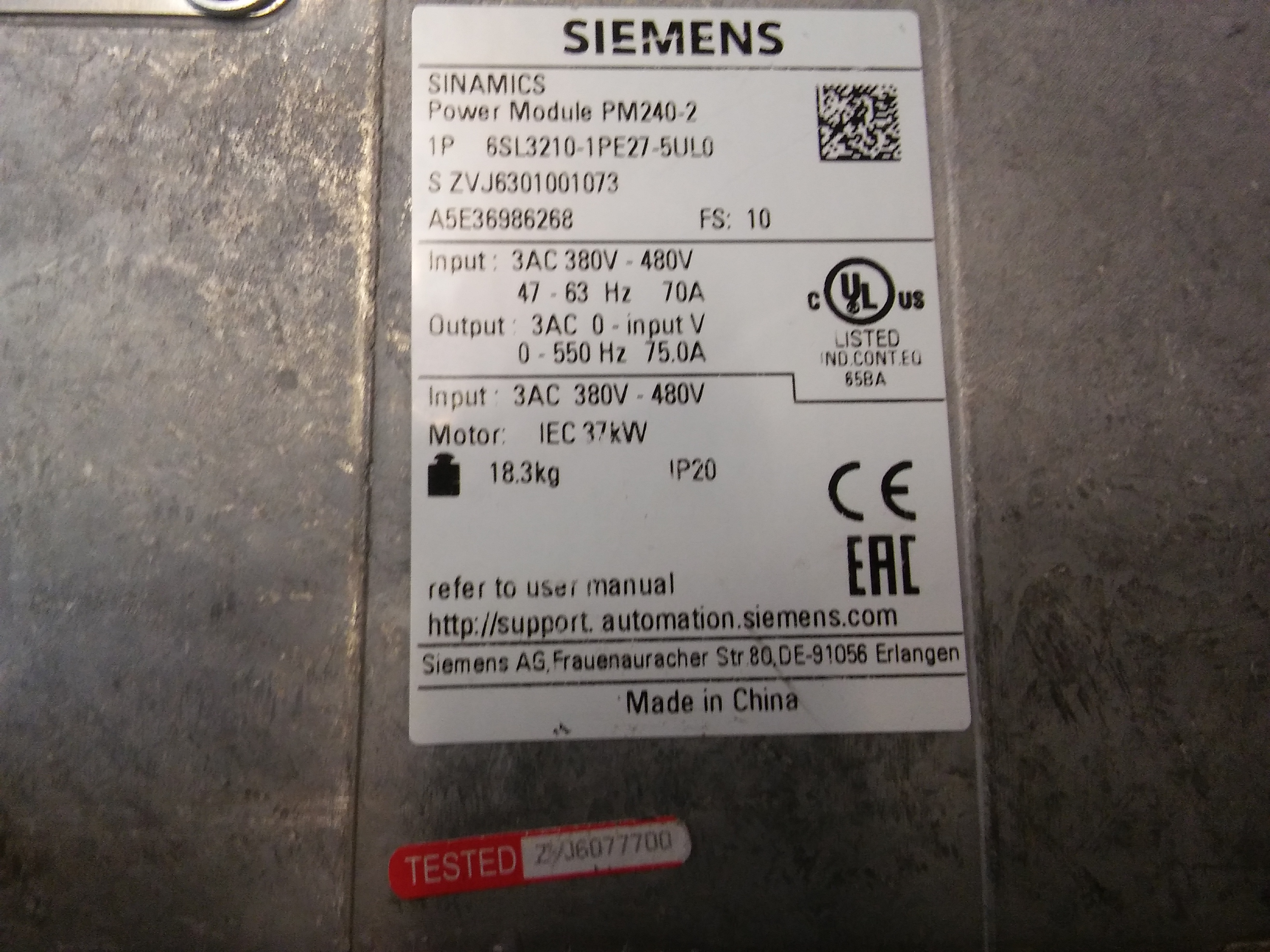 SIEMENS 6SL3210-1PE27-5UL0 G120 SINAMICS MODULE PM240-2 37KW 75,0A SÜRÜCÜ VE MODÜLLERİ STOKLARIMIZDA