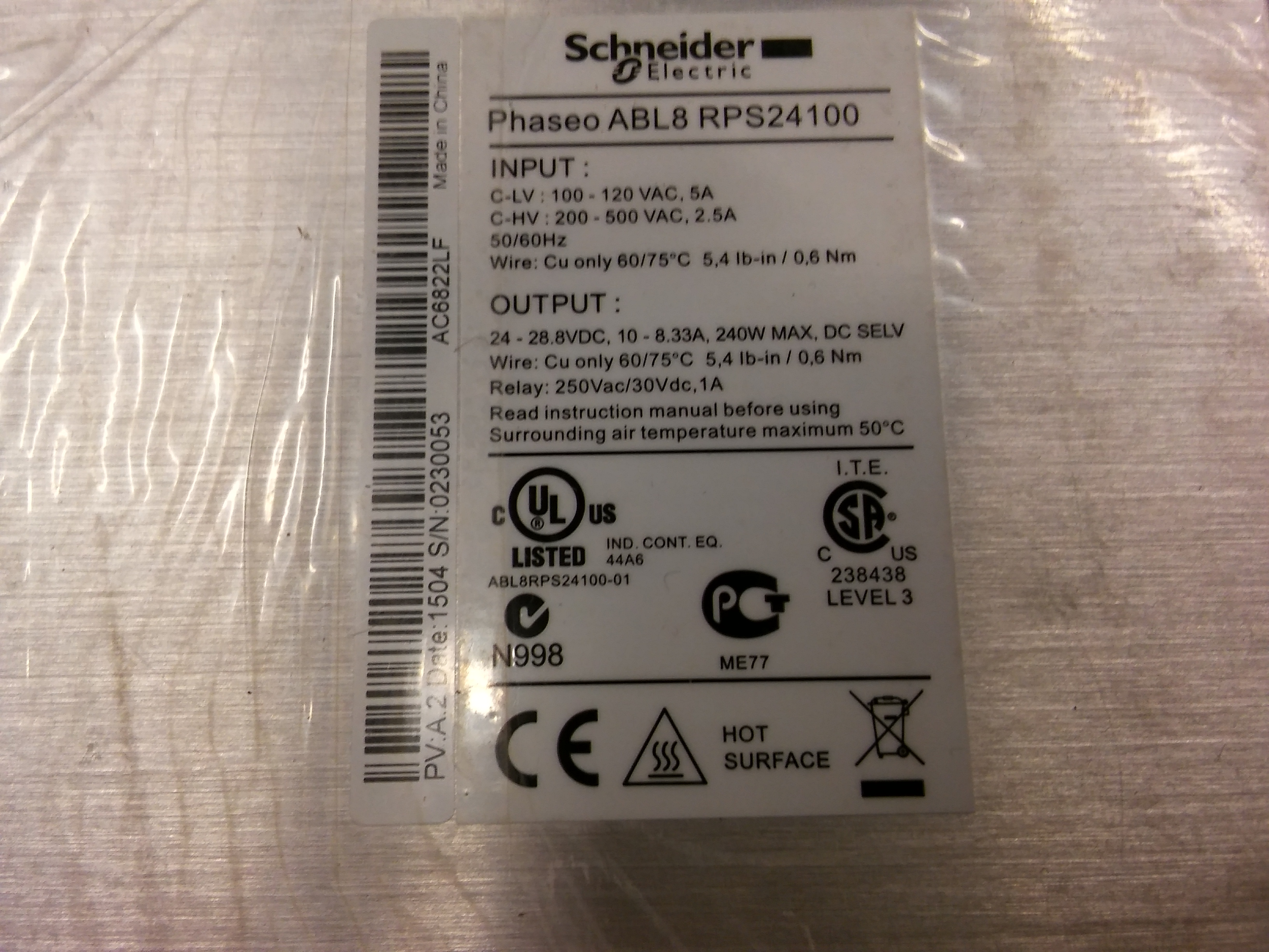 SCHNEİDER ABL8 RPS24100 ABL8RPS24100 24VDC 10A POWER SUPPLY GÜÇ KAYNAĞI