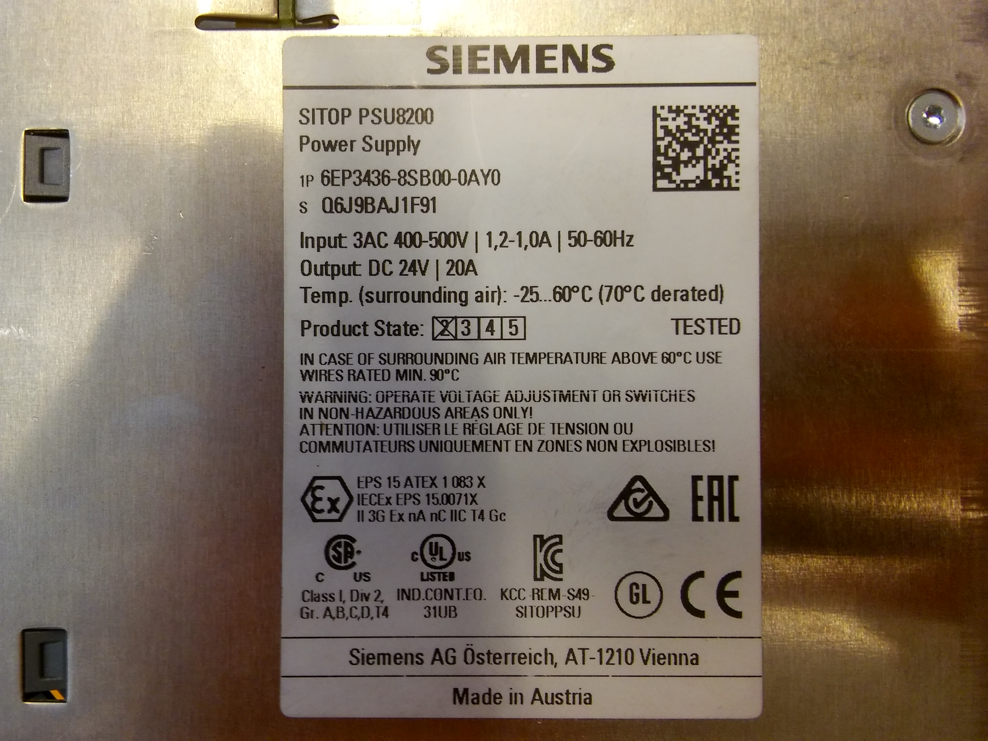SIEMENS 6EP3436-8SB00-0AY0 STOP MODULAR PSU8200 3FAZ GİRİŞLİ 500V 24VDC 20A GÜÇ KAYNAĞI