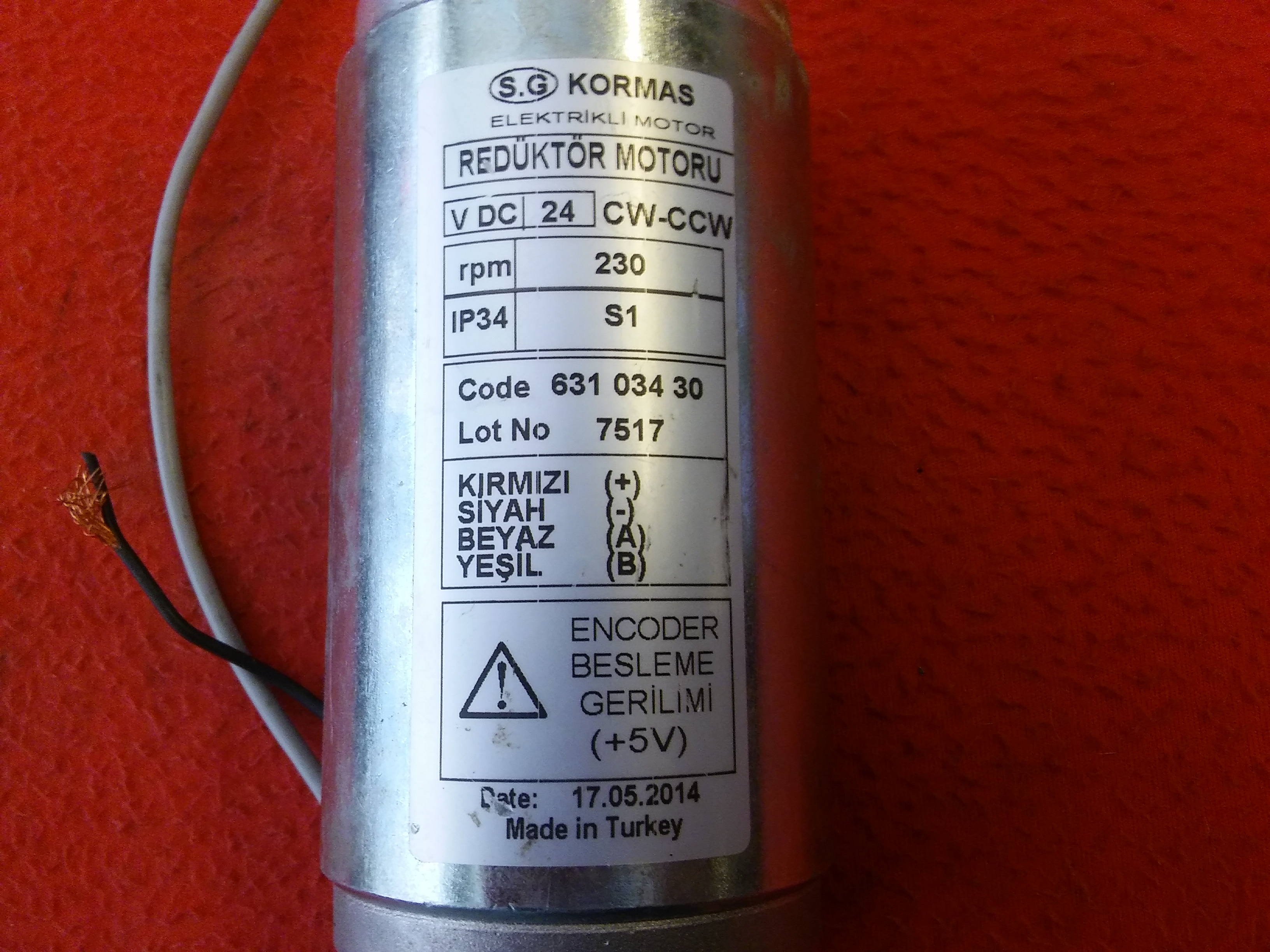 KORMAS CW-CCW VDC 24 RPM 230 631 034 30 REDİKTÖR MOTORU ENCODER Lİ 24V 67MM 