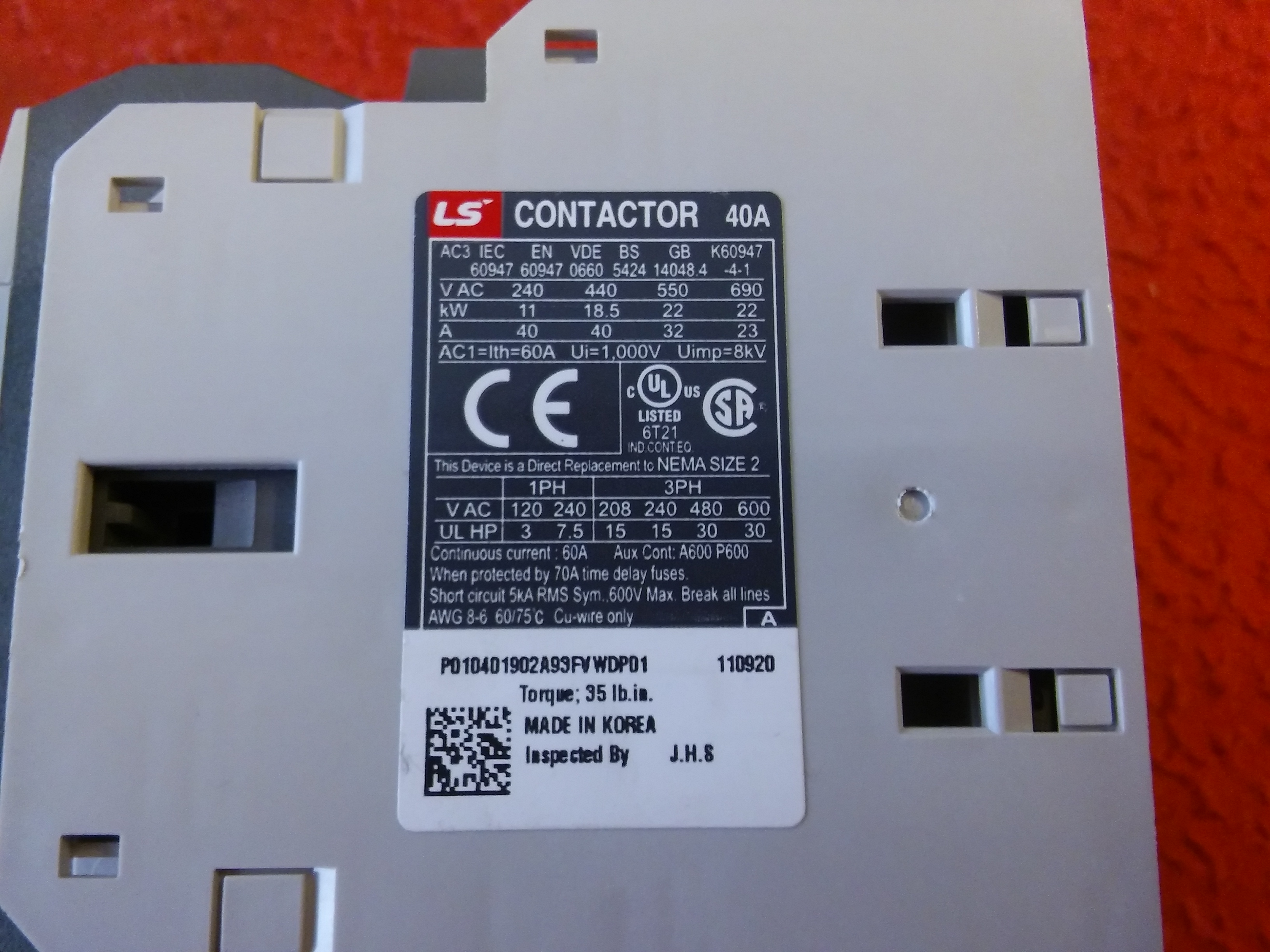 LS MC-40A 20KW 40A 2 YARDIMCI KONTAKLI 220VAC BOBİNLİ KONTAKTÖR