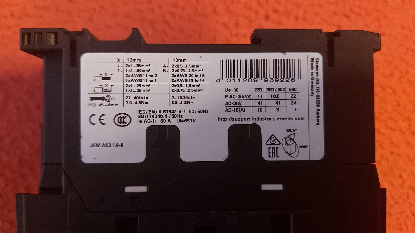 SİEMENS 3RT2035-1AP00 3RT2035 1AP00 3RT20351AP00 18,5 KW KONTAKTÖR