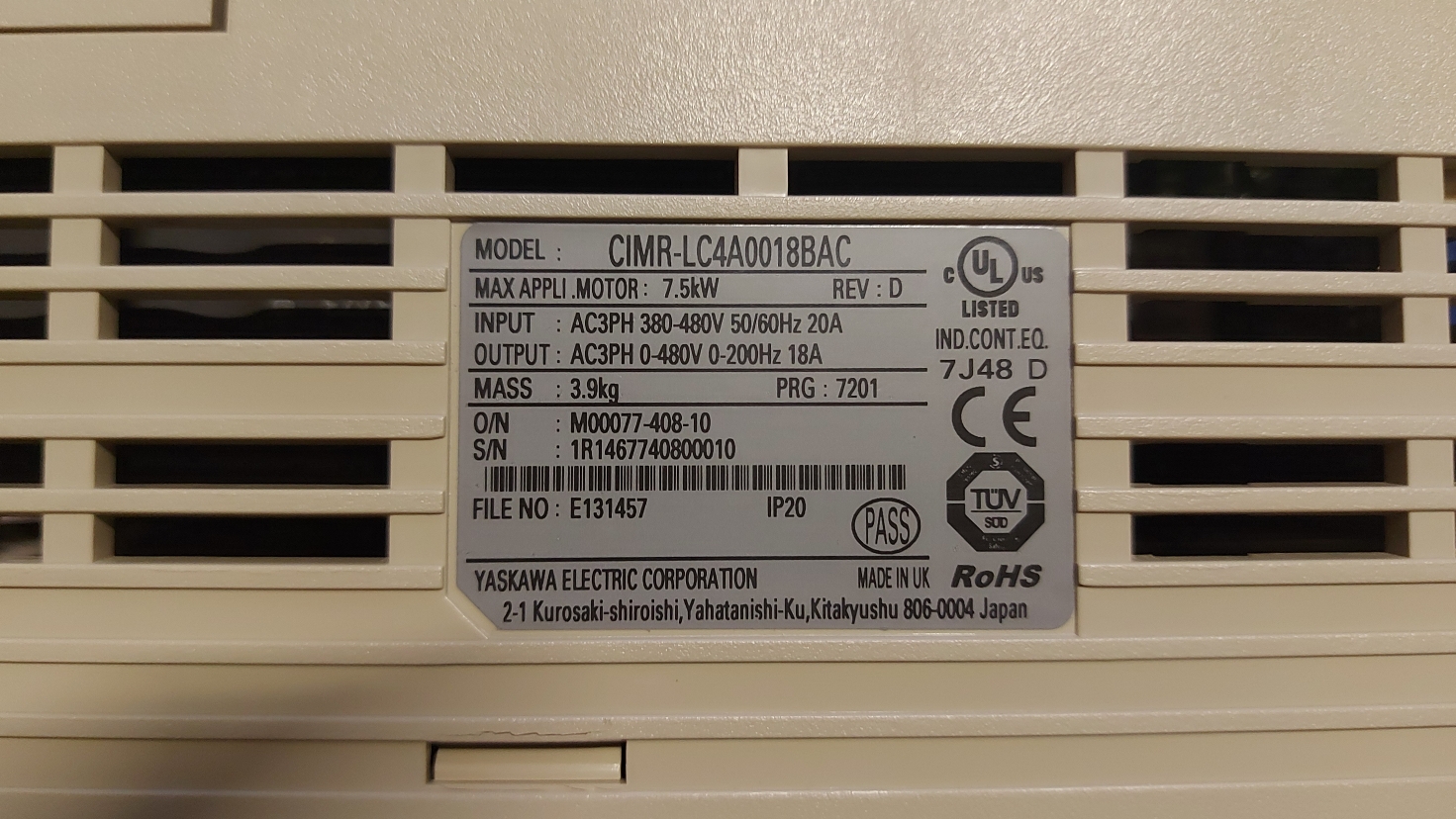 YASKAWA CIMR-LC4A0018BAC CIMR LC4A0018BAC CIMR LC4A0018BAC L1000A
