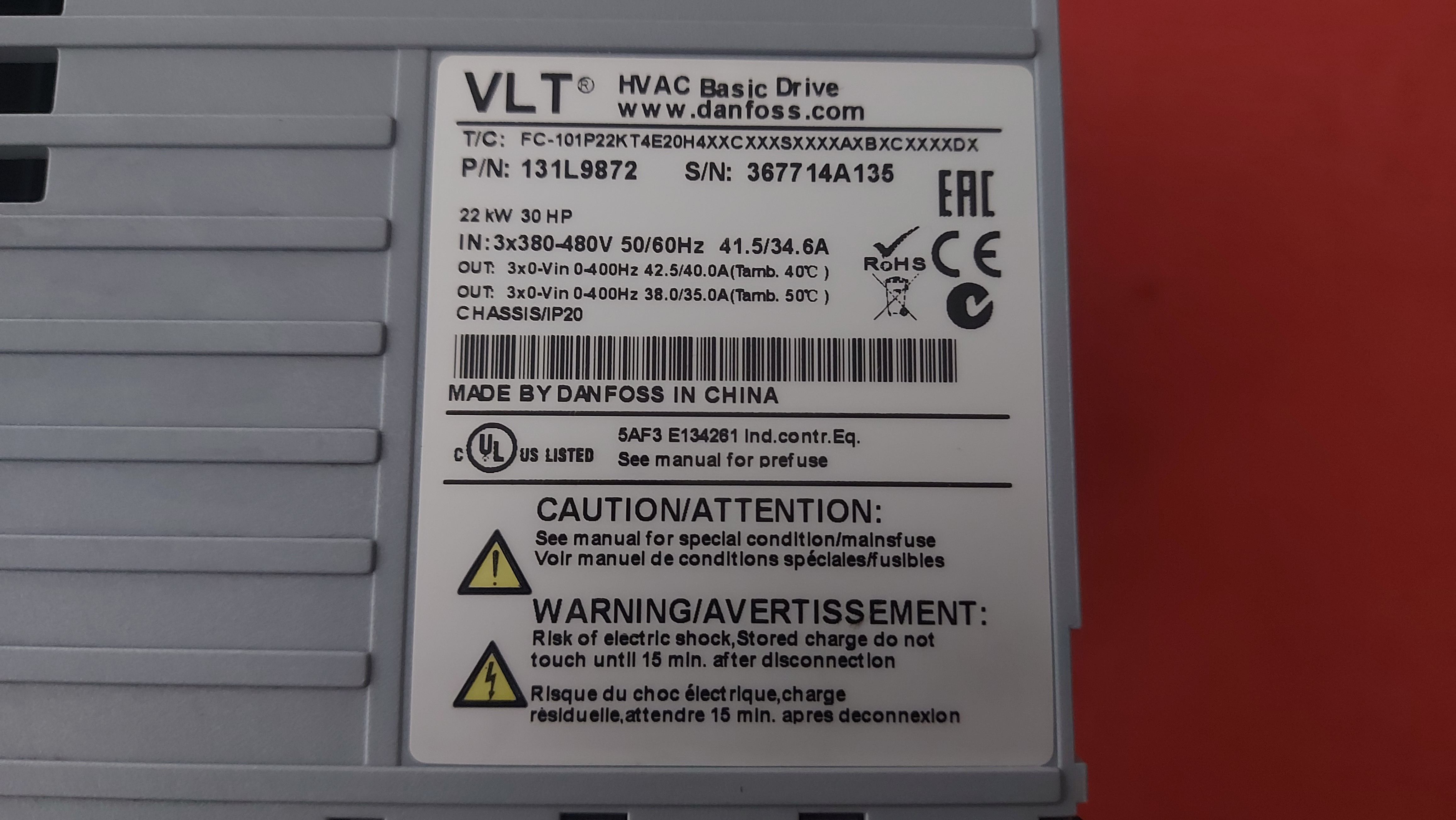 DANFOSS FC101P22K 131L9872 FC-101P22KT4E20H4XXC FC-101 FC101 22 KW SÜRÜCÜ