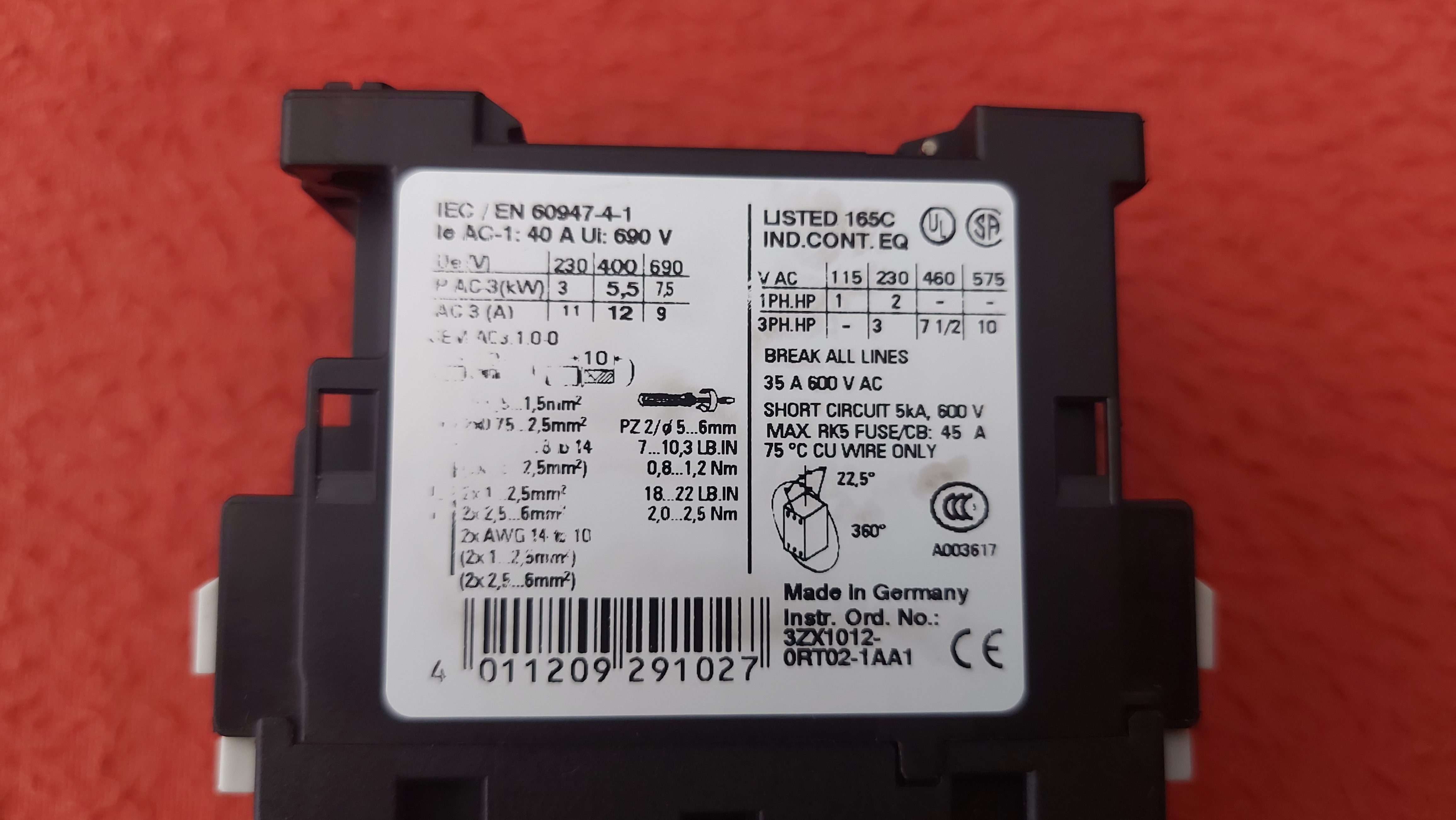 SİEMENS 3RT1024-1AP00 3RT1024 1AP00 3RT10241AP00 5.5 KW 230VAC KONTAKTÖR