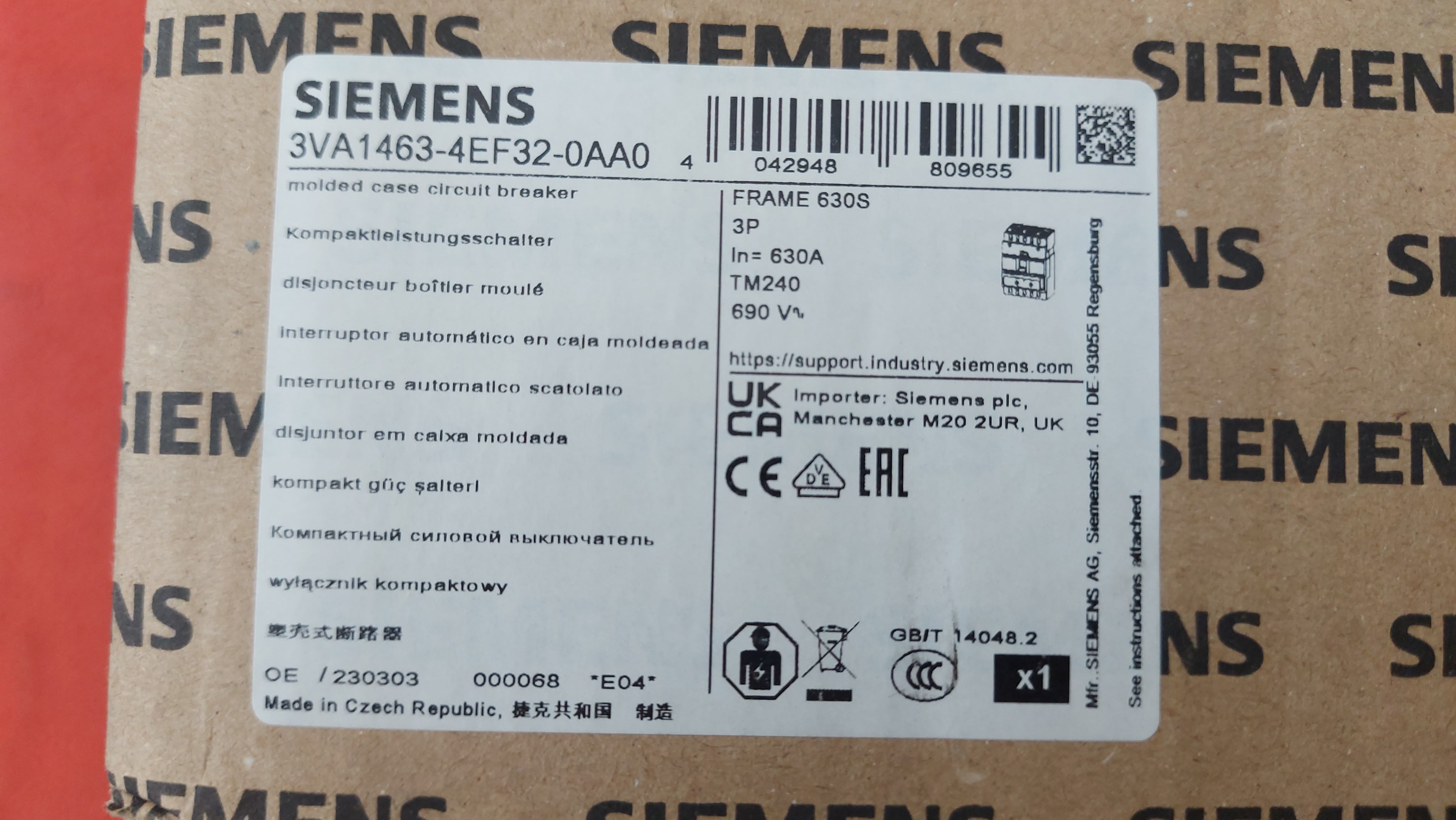 SİEMENS 3VA1463-4EF32-0AA0 3VA14 3VA4 630 AMPER TMŞ