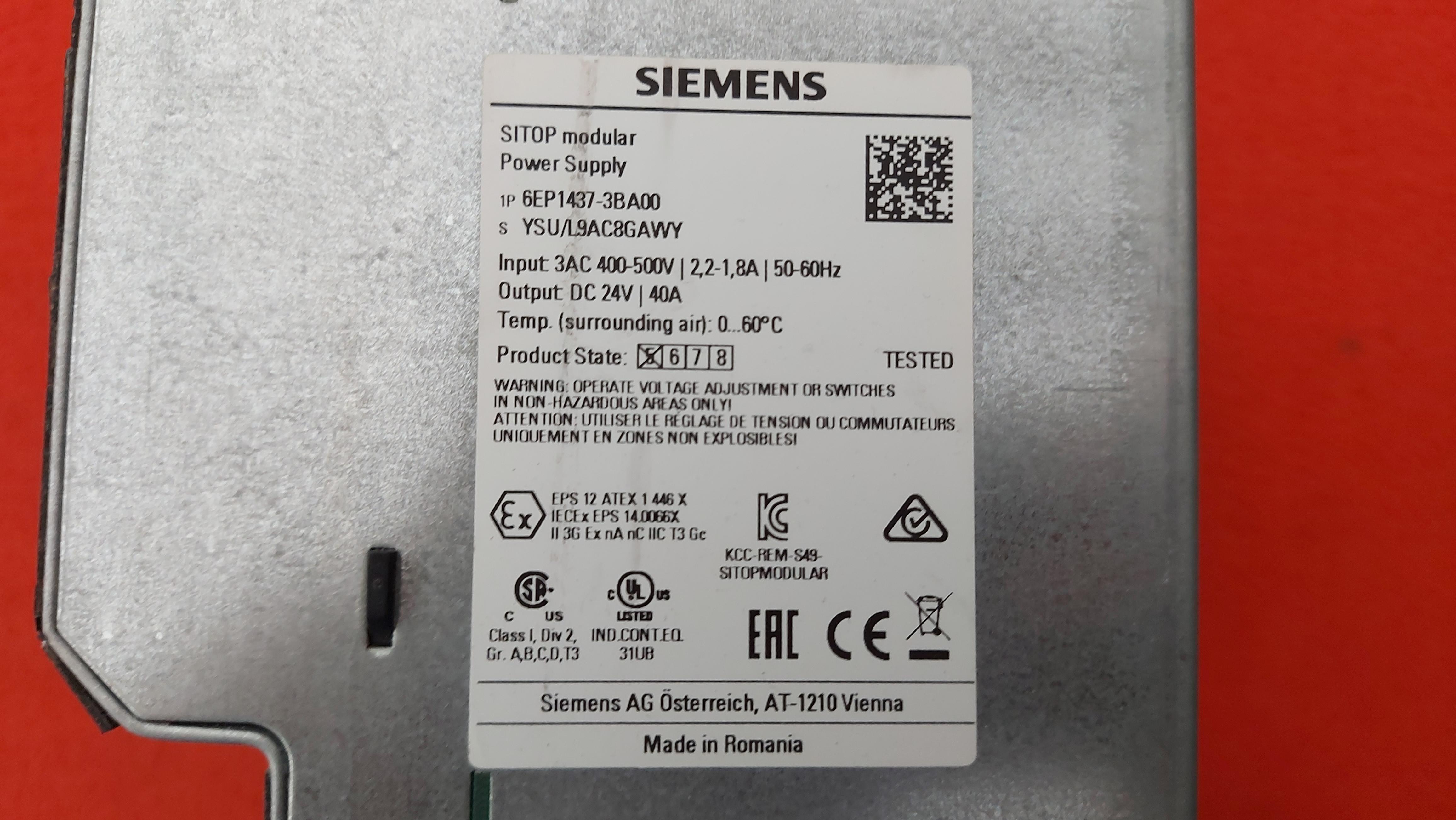 SİEMENS 6EP1 437-3BA00 6EP1437-3BA00 SITOP 24VDC 40 AMPER GÜÇ KAYNAĞI