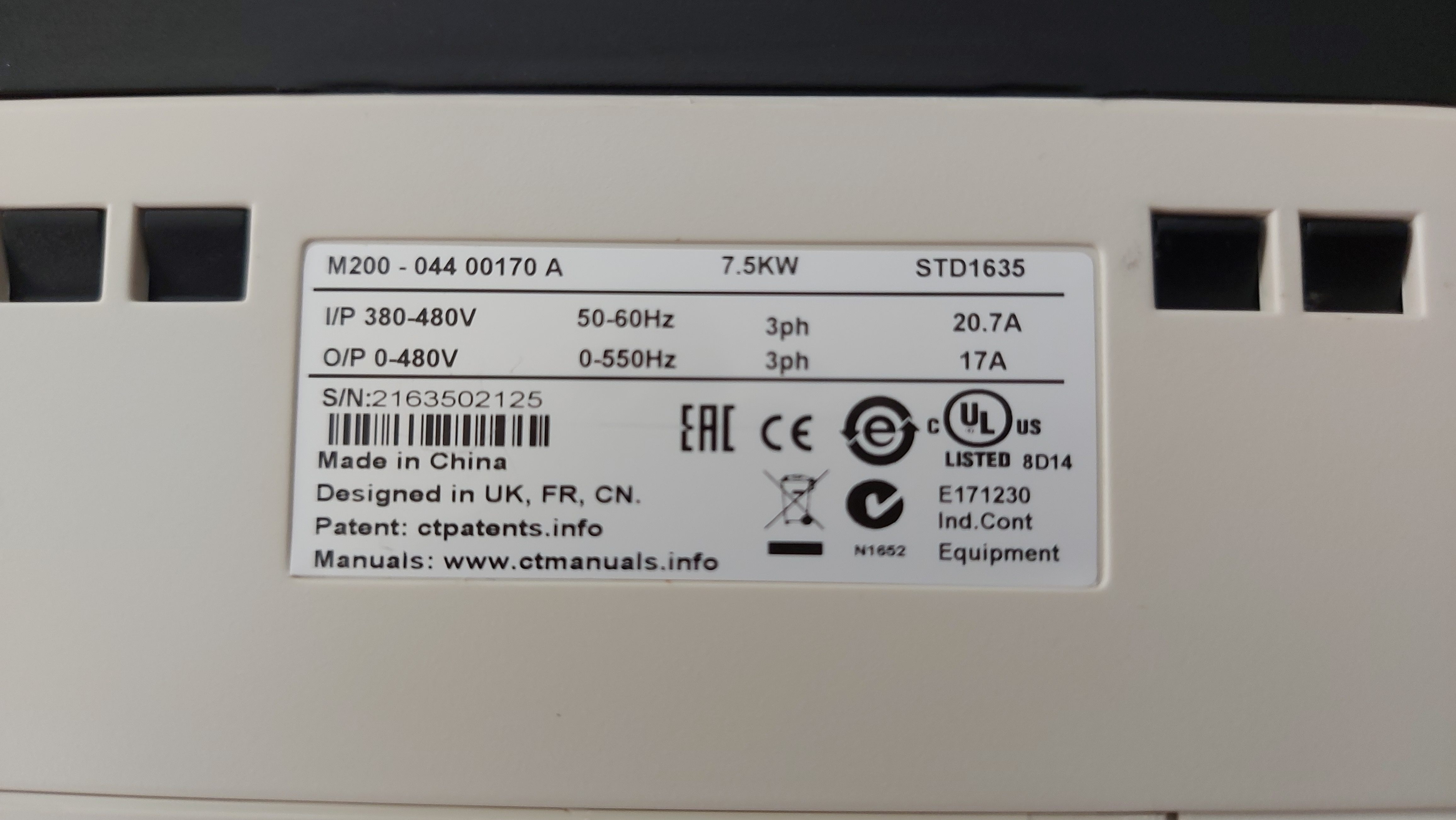 EMERSON M200-044 00170 A M200-04400170A 7.5 KW M200 STD1635