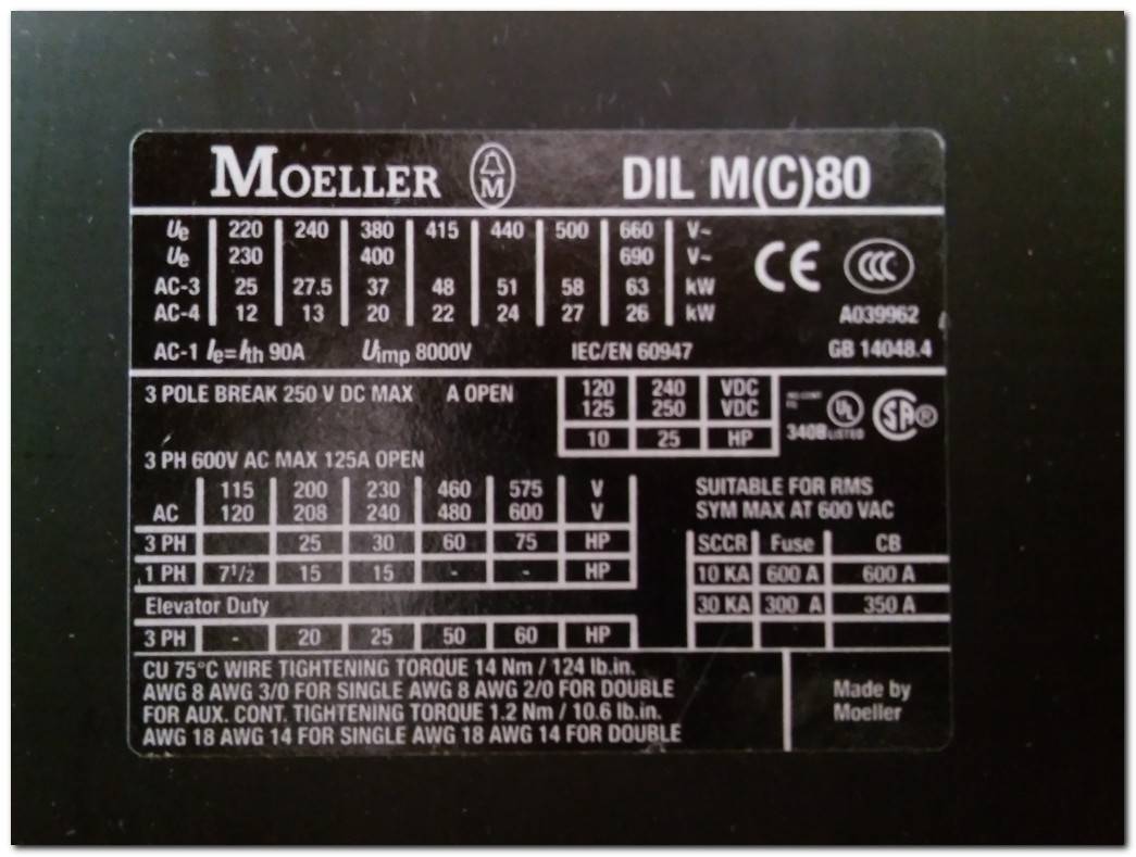 MOELLER DIL M80 DILM80 DILM(C)80 37KW KONTAKTÖR