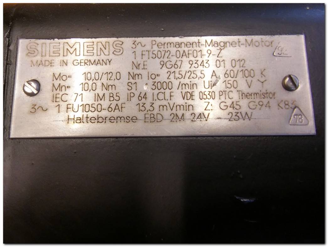 SIEMENS 1FT5072-0AF01-9-Z 23W MOTOR