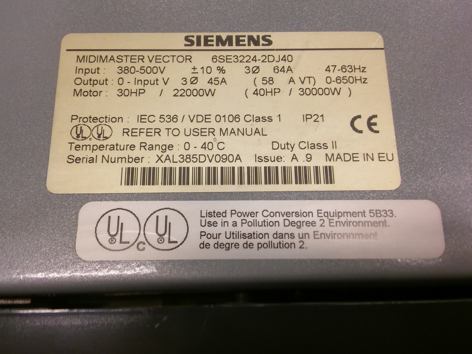 SIEMENS 6SE3224-2DJ40 MIDIMASTER VECTOR 30KW SÜRÜCÜ INVERTER DRİVE HIZ KONTROL 6SE3224