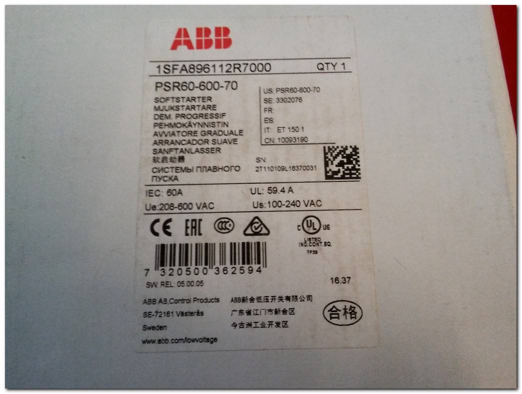 ABB PSR60-600-70 1SFA896112R7000 30KW YUMUŞAK YOL VERME SOFT STARTER