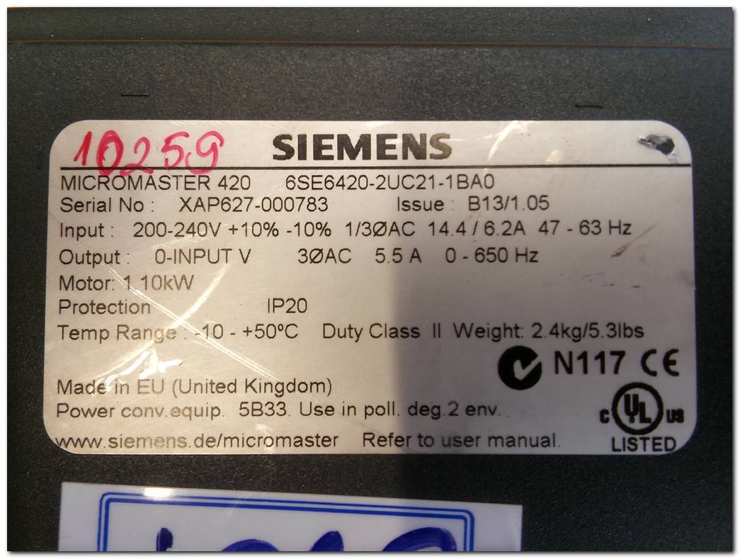 SIEMENS 6SE6420-2UC21-1BA0 1,1KW SIFIR SÜRÜCÜ MICROMASTER 420 1,1 KW SÜRÜCÜ