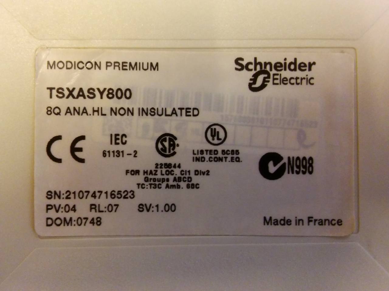 SCHNEİDER TSXASY800 TSX ASY800 MODICON PREMIUM ANALOG OUTPUT MODULE