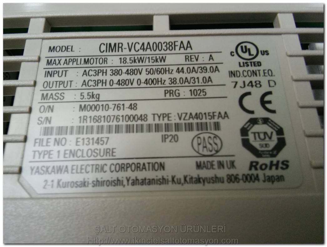 YASKAWA CIMR-VC4A0038FAA V1000 18,5KW SÜRÜCÜ