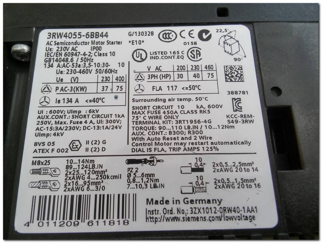 SIEMENS 3RW4055-6BB44 3RW4055 6BB44 3RW40556BB44 75 KW SOFT STARTER