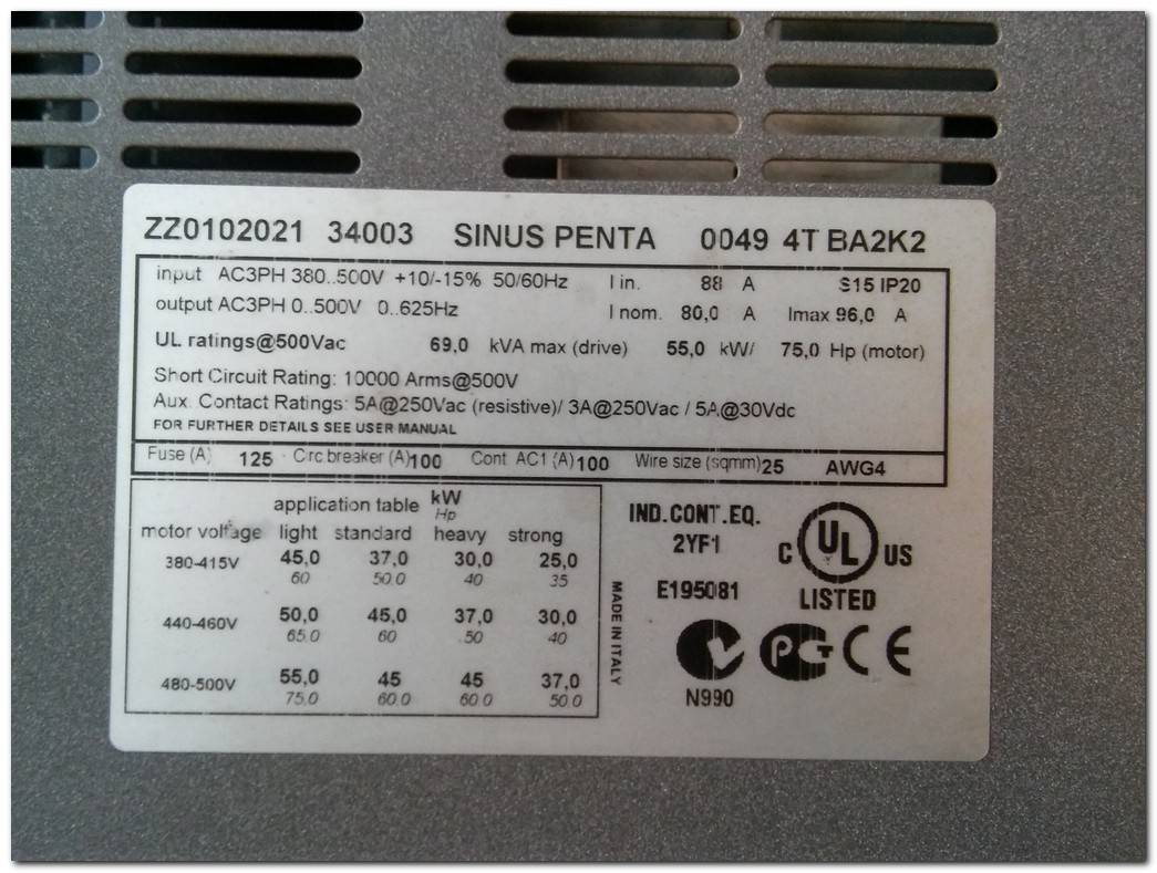 SANTERNO ZZ0102021 34003SINUS PENTA 0049 4T BA2K2 37KW SÜRÜCÜ 500V DA 45KW