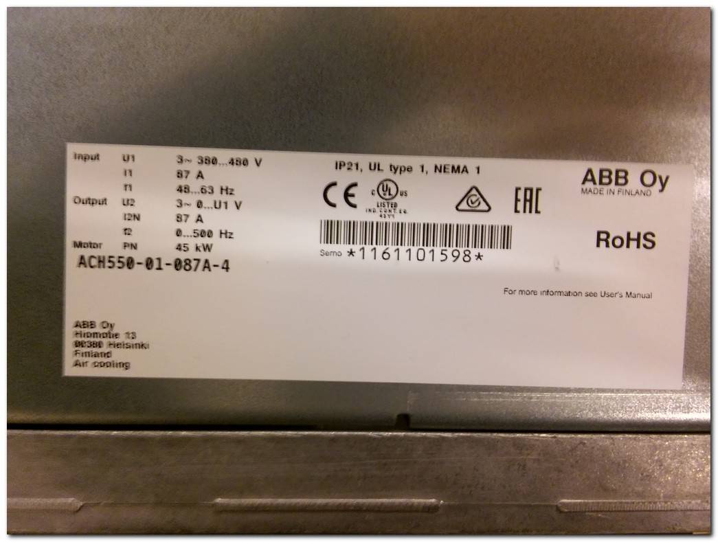 ABB ACH550-01-087A-4 45 KW HVAC FAN VE POMPA UYGULAMASINDA İDEAL SÜRÜCÜ