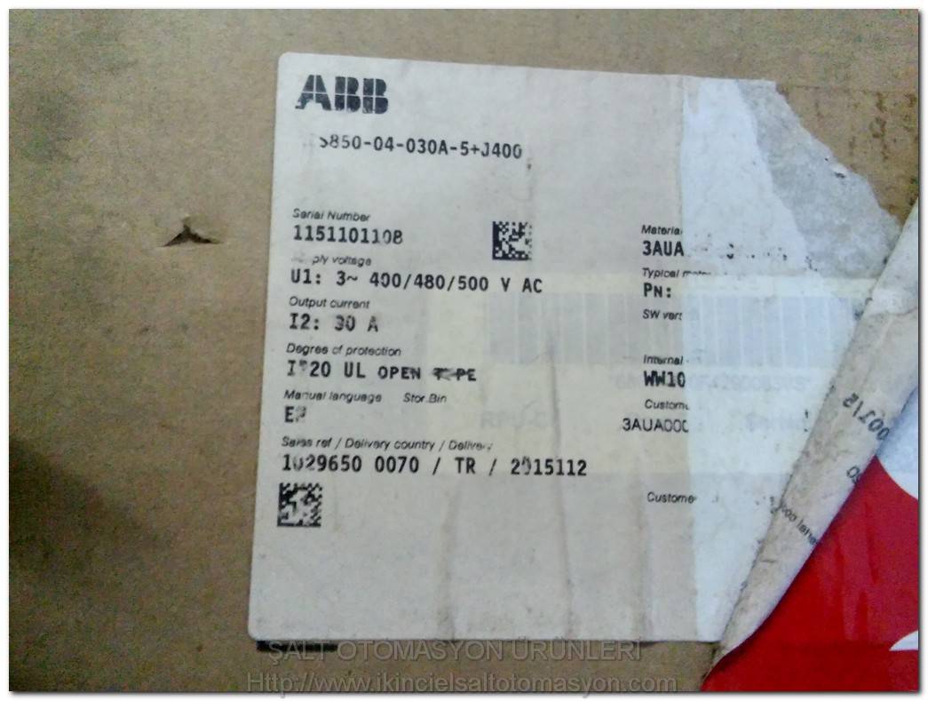 ABB ACS850-04-030A-5 J400 15KW SIFIR KUTULU SÜRÜCÜ INVERTER ACS850 15KW DRIVER