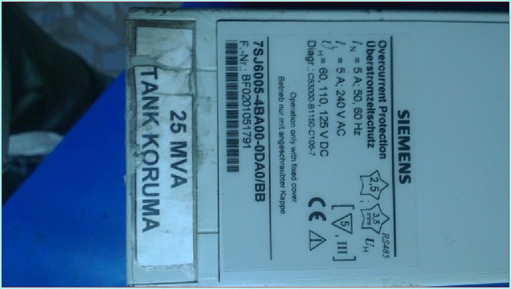 SIEMENS 7SJ6005-4BA00-0DA0/BB ZAMANLI AŞIRI AKIM KORUMA