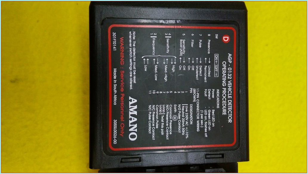 AMANO AGP-0132 VEHICLE DETECTOR OPERATING PROCEDURE