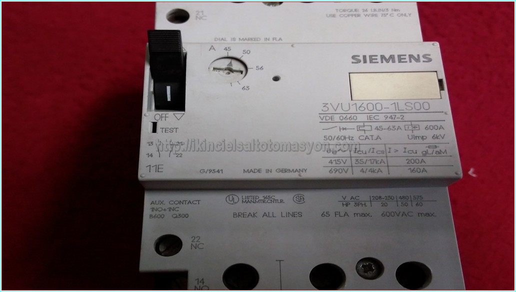 SIEMENS 3VU1600-1LS00 45-63A MOTOR KORUMA