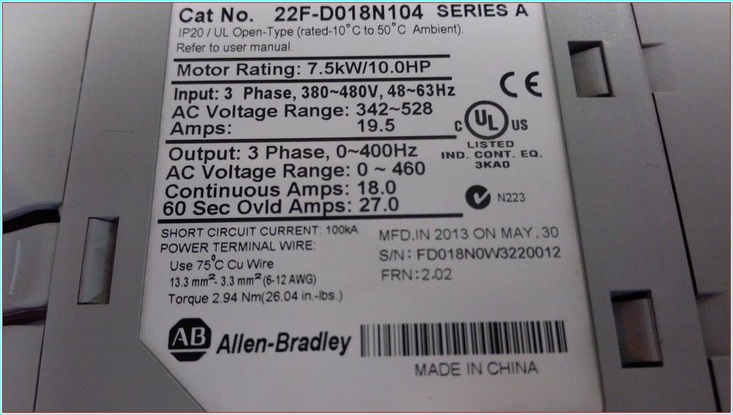 ALLEN BRADLEY 22F-D018N104 7,5 KW SÜRÜCÜ