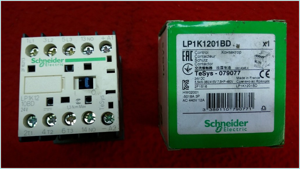 SCHNEİDER LP1K1201BD 12A (5,5 KW) 24VDC SIFIR KUTULU BOBİNLİ 1NO MİNİ KONTAKTÖR