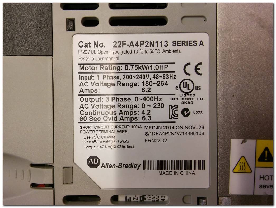 ALLEN-BRADLEY 22F-A4P2N113 SERIES A POWERFLEX 4M 0,75KW SÜRÜCÜ