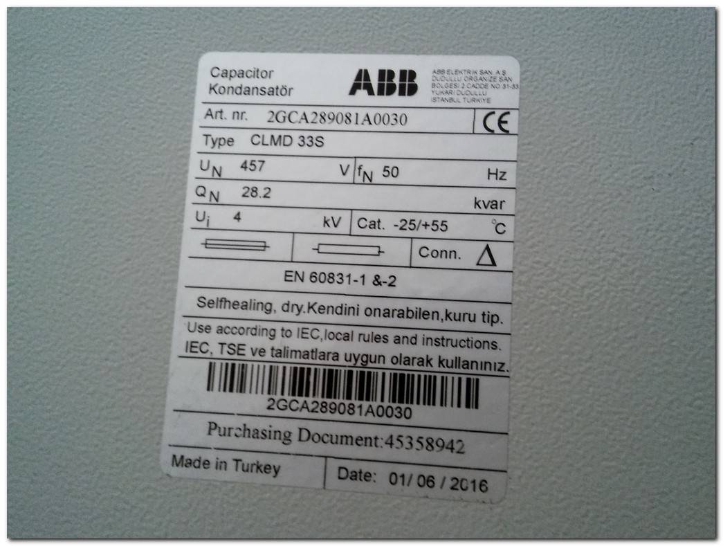 ABB CLMD 33S CLMD33S 457V 28,2KVAR KONDANSATÖR KENDİNİ ONARABİLEN KURU TİP ALÇAK GERİLİM GÜÇ KONDANSATÖRLERİ 2GCA289011A0030