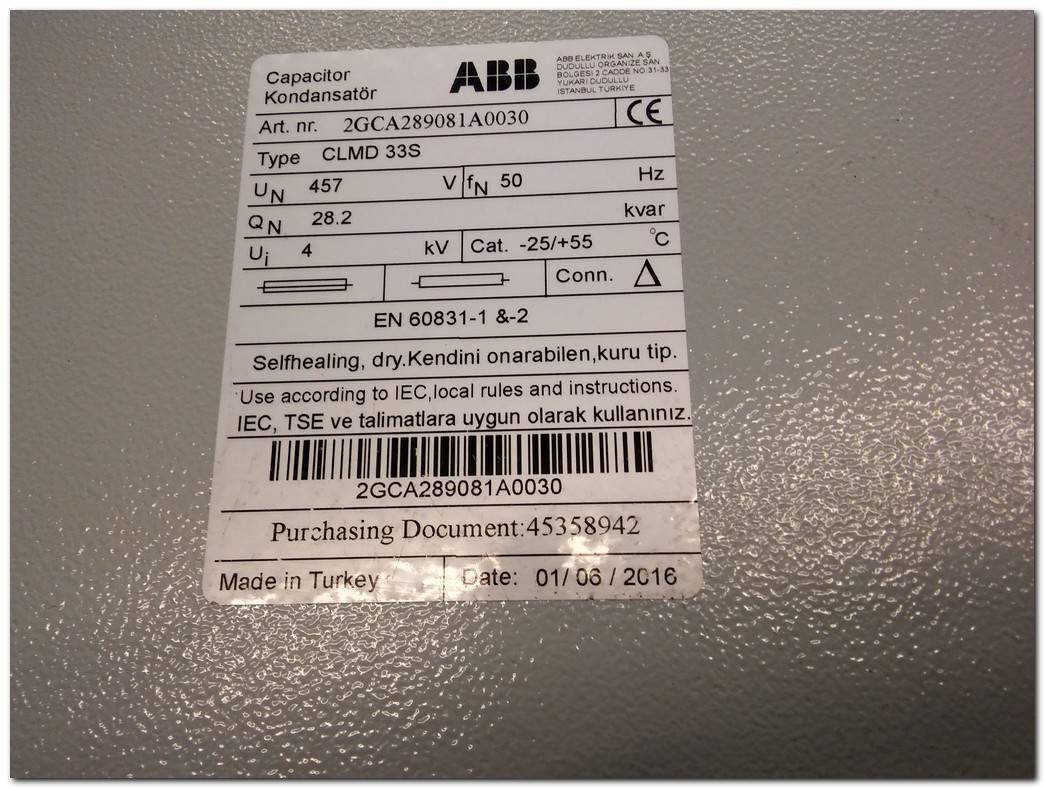 ABB CLMD 33S CLMD33S 457V 28,2KVAR KONDANSATÖR KENDİNİ ONARABİLEN KURU TİP ALÇAK GERİLİM GÜÇ KONDANSATÖRLERİ 2GCA289011A0030