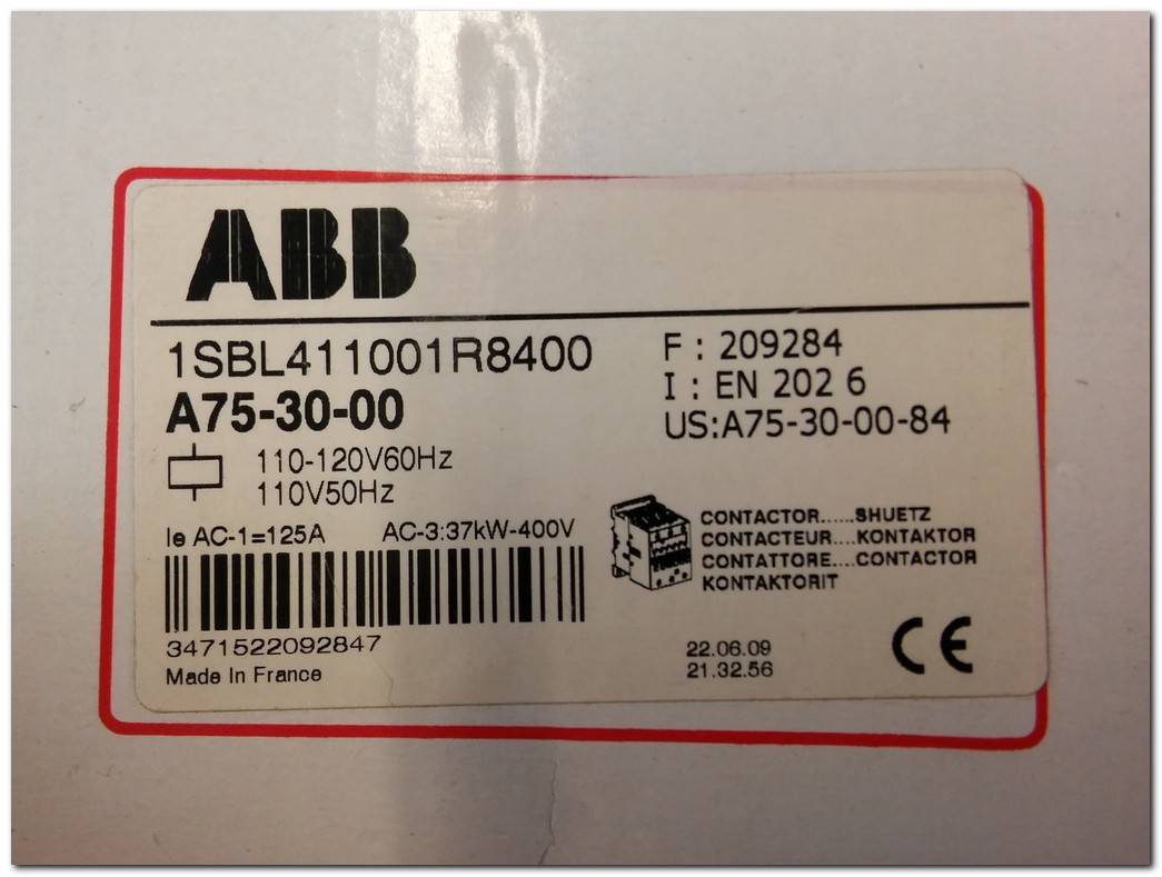 ABB A75-30-00 1SBL411001R8400 125A 37KW 110-120V SIFIR KUTULU KONTAKTÖR
