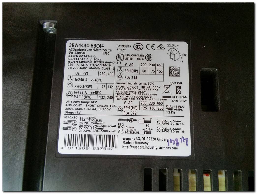 SIEMENS 3RW4444-6BC44 132KW SOFT STARTER SIRIUS 132 KW YUMUŞAK YOL VERME