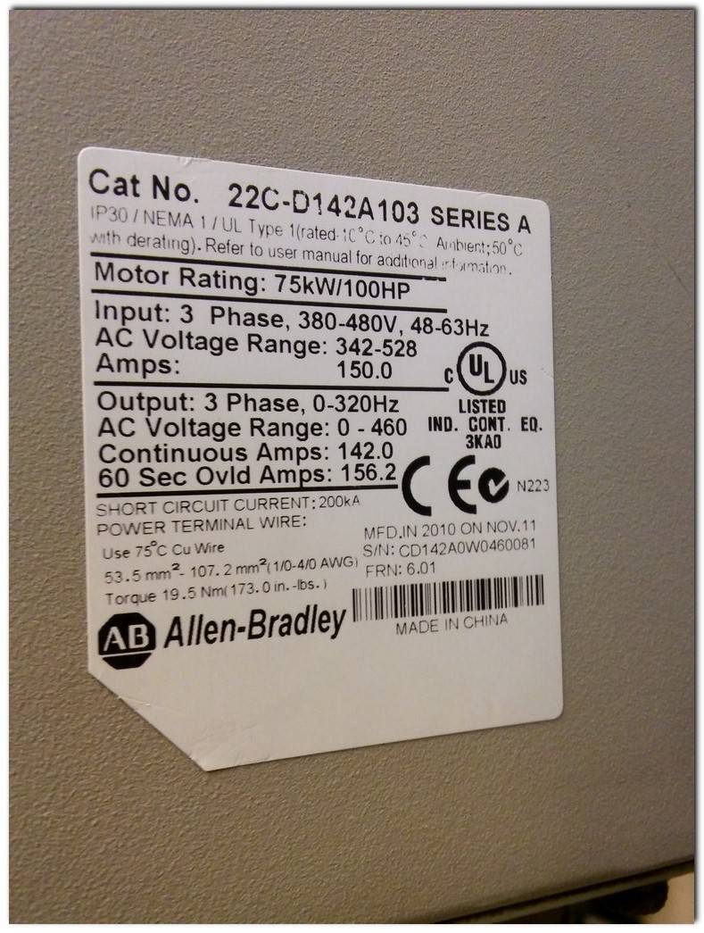 ALLEN BRADLEY 22C-D142A103 75KW SÜRÜCÜ POWERFLEX 400 SERIES A 75 KW INVERTER